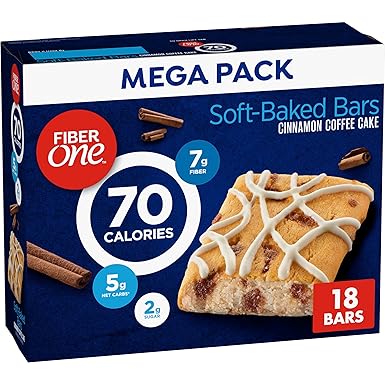 Fiber One 70 Calorie Soft Baked Bars, Cinnamon Coffee Cake, Mega Pack, 18 Ct, 16 oz Fiber One 70 Calorie Soft Baked Bars, Cinnamon Coffee Cake, Mega Pack, 18 Ct, 16 oz