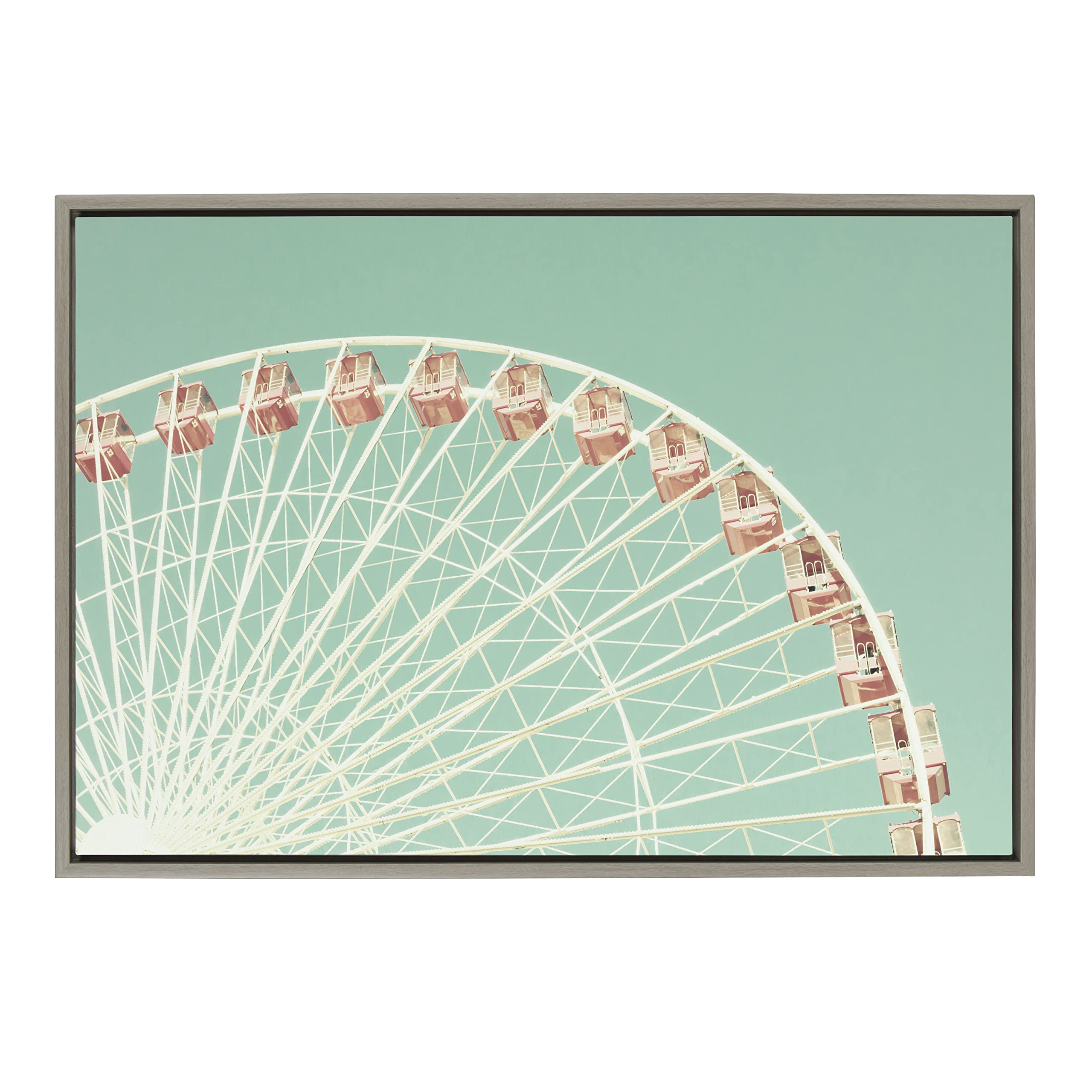 Kate and Laurel Sylvie Corron Ferris Wheel Framed Canvas Wall Art by Caroline Mint, 23x33 Gray, Decorative Carnival Art Print for Wall