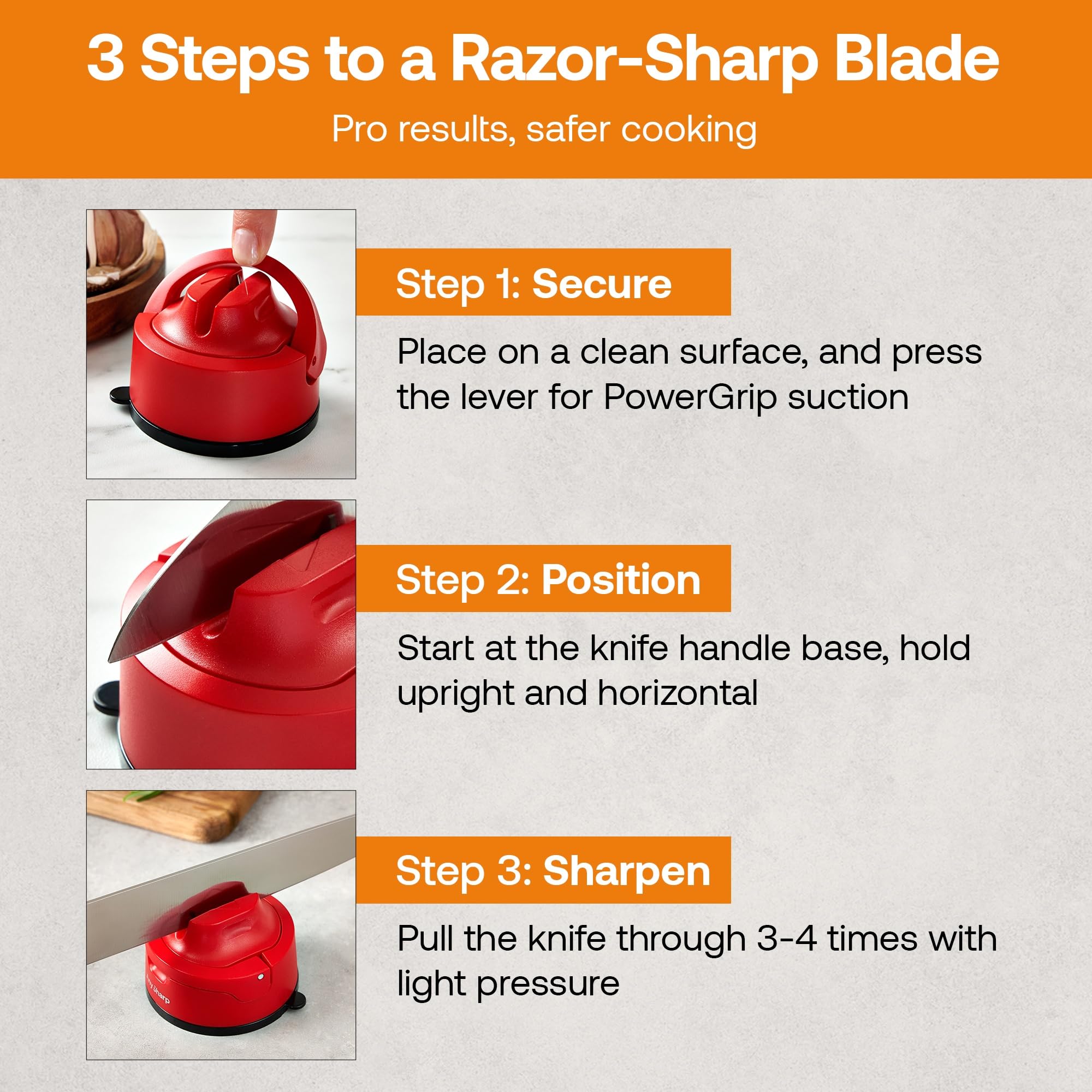 AnySharp Knife Sharpener, Hands-Free Safety, PowerGrip Suction, Safely Sharpens All Kitchen Knives, Ideal for Hardened Steel & Serrated, World's Best, Compact, One Size, Silver — view 81