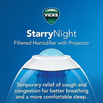 Vicks Starry Night Filtered Cool Mist Humidifier, Medium to Large Rooms, 1 Gallon Tank Cool Mist Humidifier for Baby and Kids Rooms with Light Up Star Night Light Display, Works with Vicks VapoPads