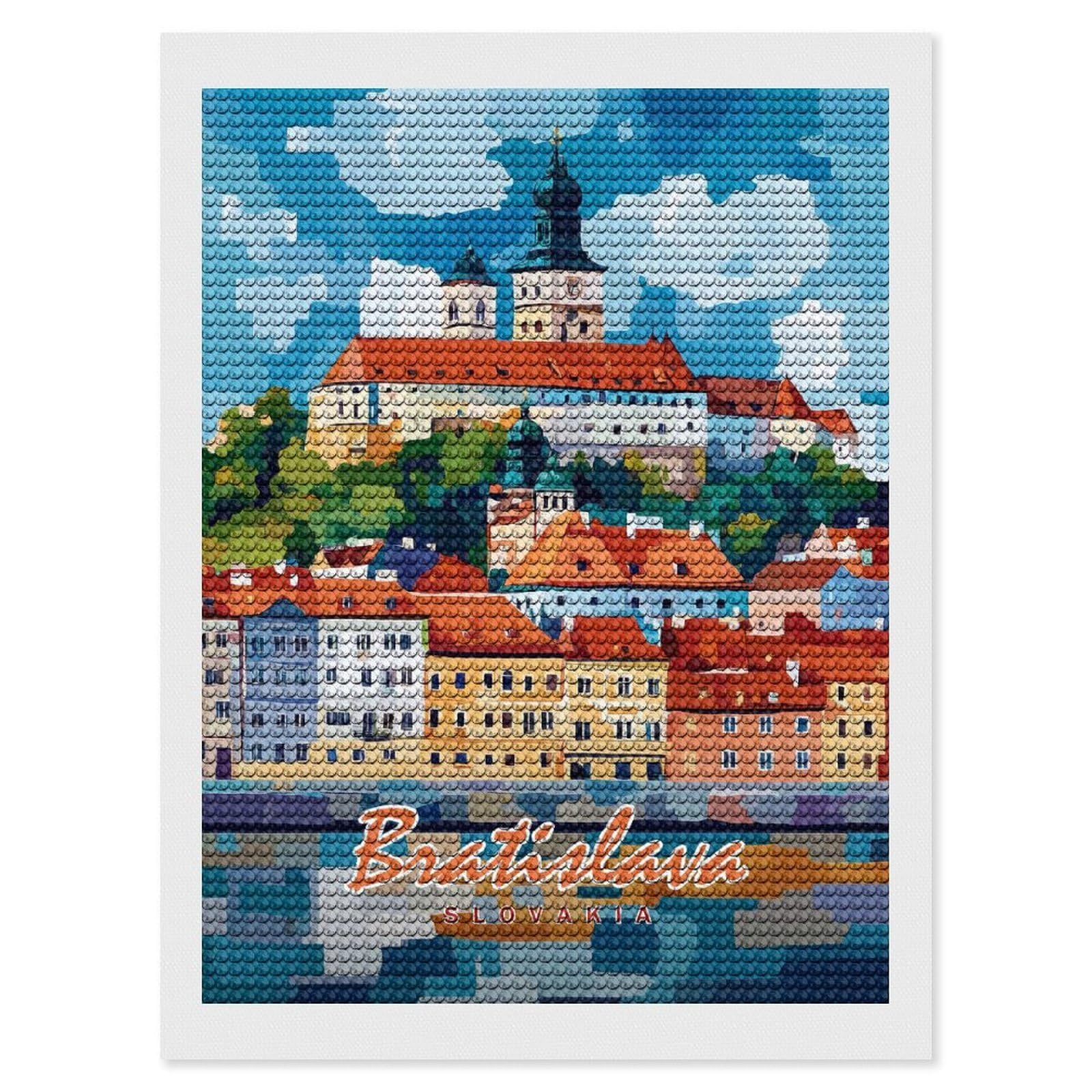 Junmoney Bratislava Castle Cityscape Full Drill Diamond Painting Kit 12"x16", for Teens, Calming Craft to Unwind, Home Wall Decor, Christmas Gift