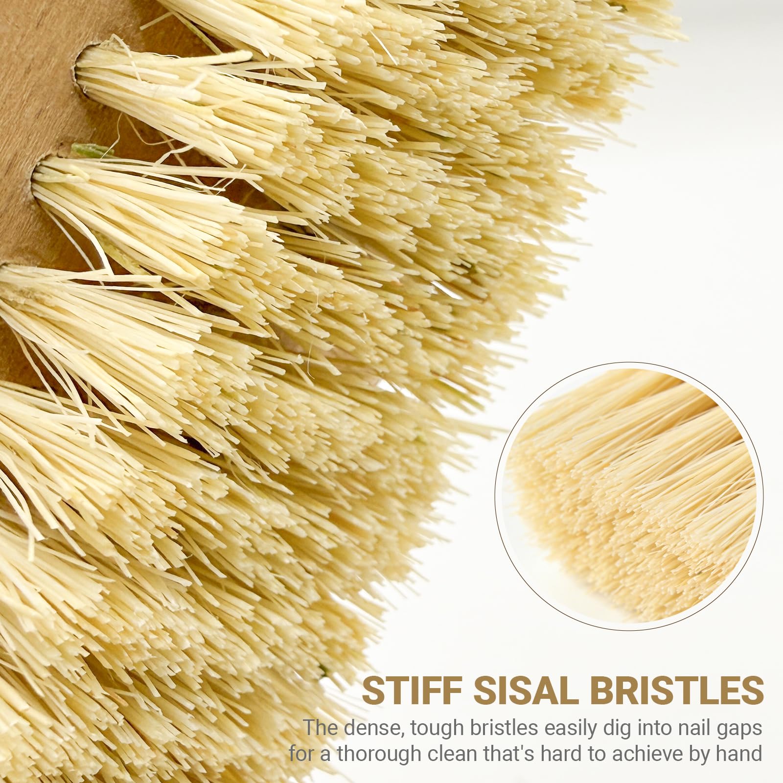 Cepillo de uñas de doble cara, madera de haya natural y sisal, estropajo resistente de doble densidad para uñas de manos y pies, paquete de 3