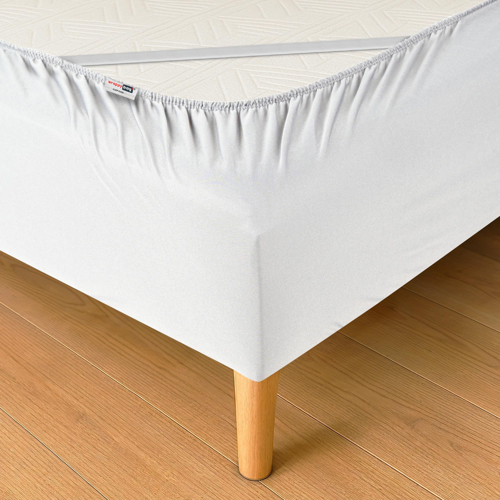 Wrappybag Betthusse Boxspringbett - Bettrock mit Gummizug 180x200 | Vier Gummibänder an jeder Ecke, für Sockel bis 17 cm