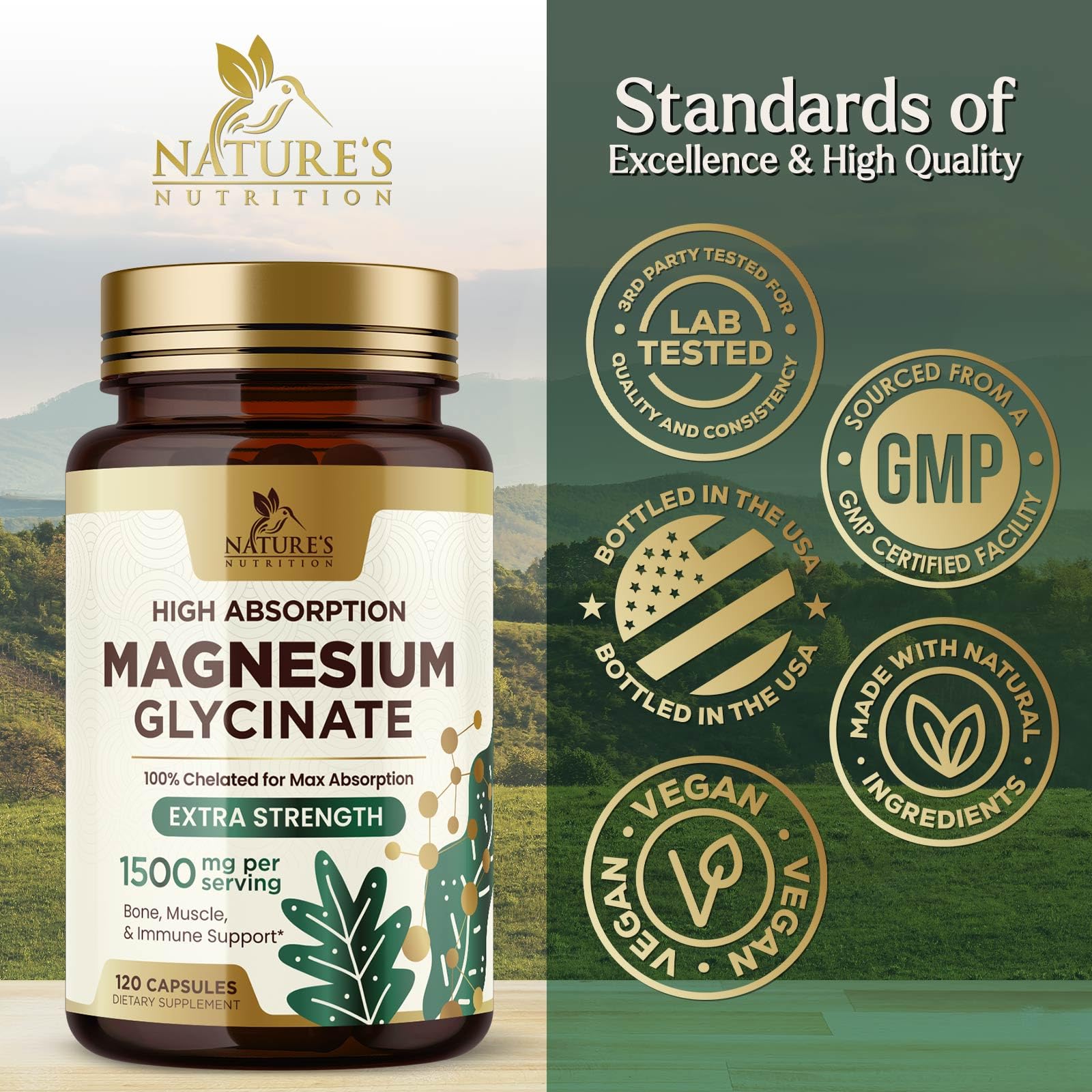 Magnesium Glycinate 1500mg - 100% Chelated - High Absorption Magnesium Glycinate 500mg Per Capsule - Sleep, Heart Health, Bone, & Muscle Support Supplement - Vegan - Bottled in the USA - 120 Capsules — Amazon image 4