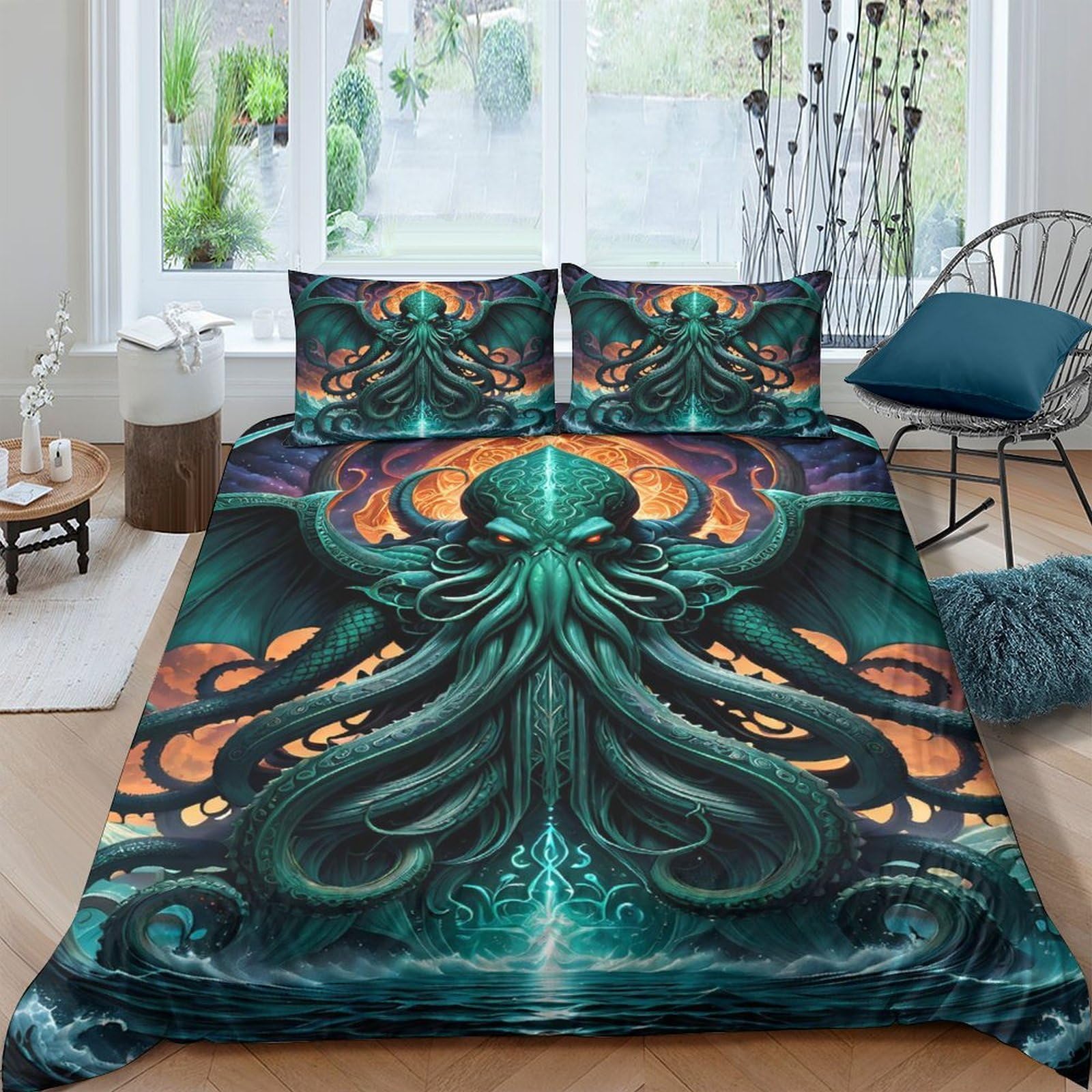 Ctjqhvkz Style-8 3D Printed Cthulhu Tentacle Fitted Sheet Microfiber Soft Breathable Gothic Fantasy Mattress Cover For Bedroom Dorm Decor Single（135X200cm）