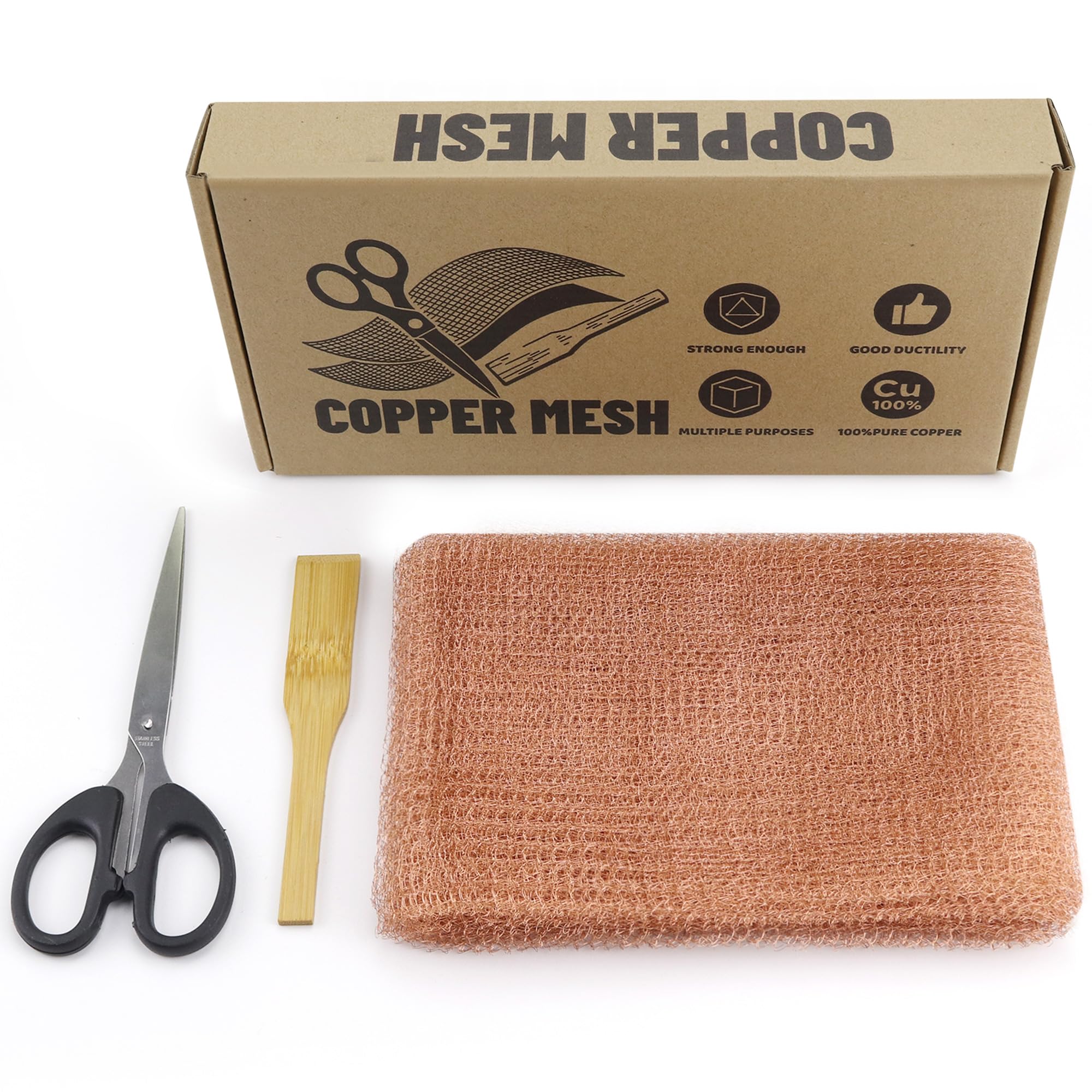 PCCALIGO 5 Inch × 26 ft Copper Mesh Rodent Control Kit, 100% Pure Copper Roll with Scissors & Trowel, Professional Pest Barrier for Large Garden & Home Hole Blocking, Slug Snail Rat Deterrent