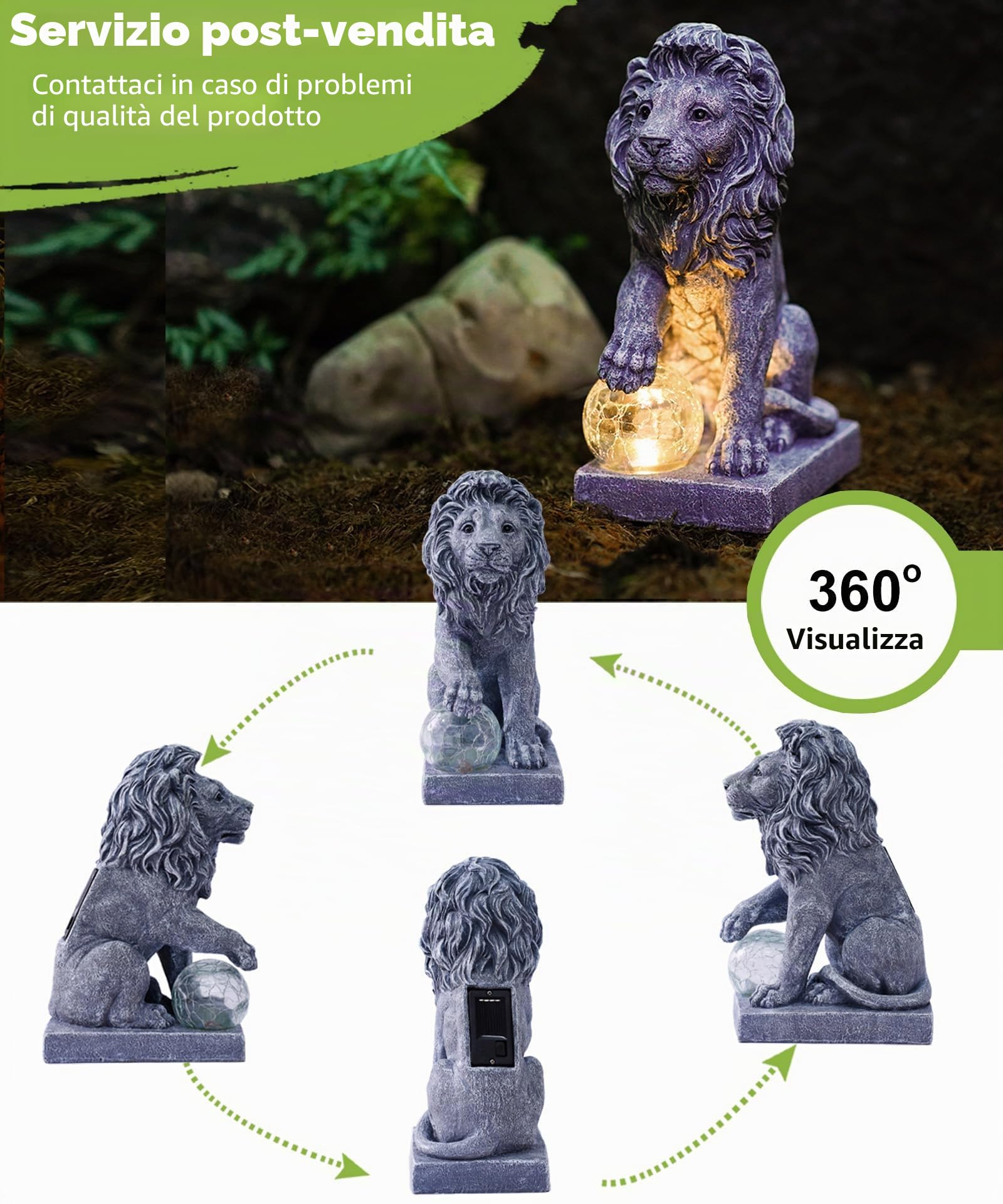 Yeomoo Statua di leone solare ornamentale da giardino, statuetta da esterno con luci a sfera, regalo da giardino per donne, mamma, uomini, scultura in resina impermeabile per prato, patio, balcone