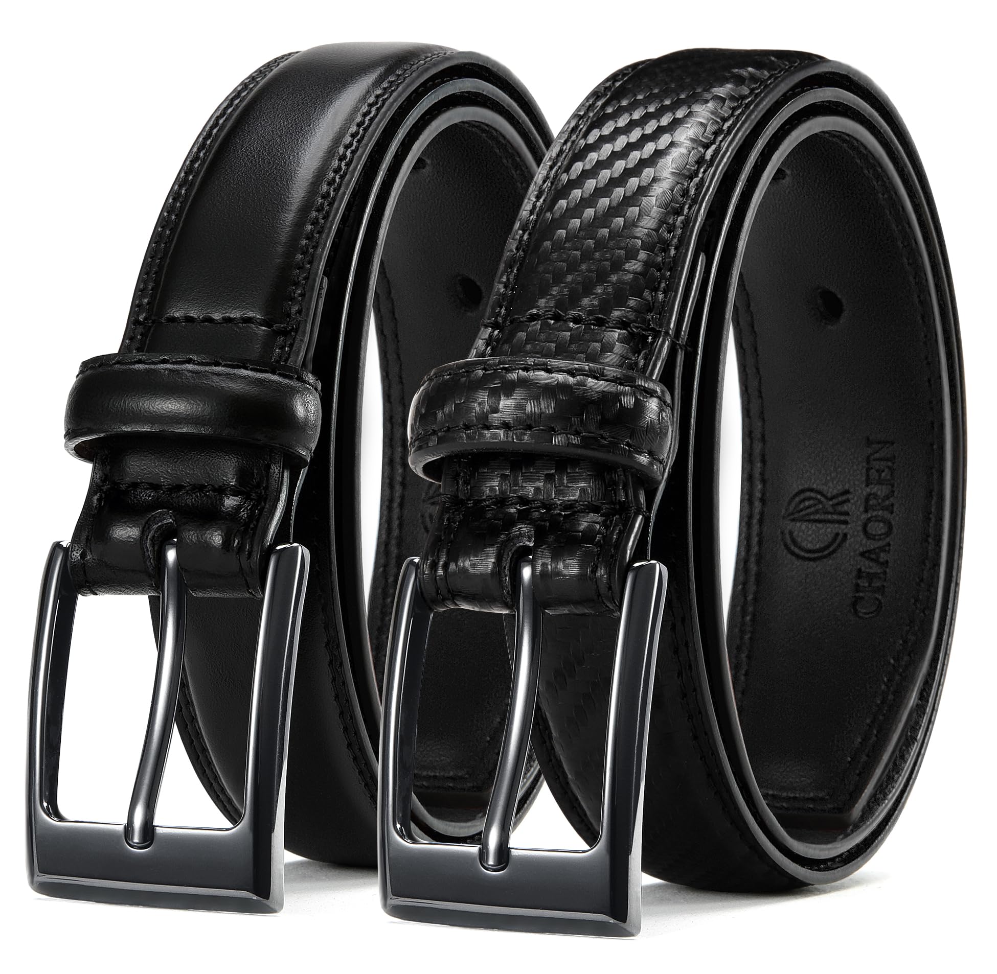 CHAOREN Mens Belts Leather 2 Pack - 1 1/4" Dress Belts for Men Golf Casual Jeans