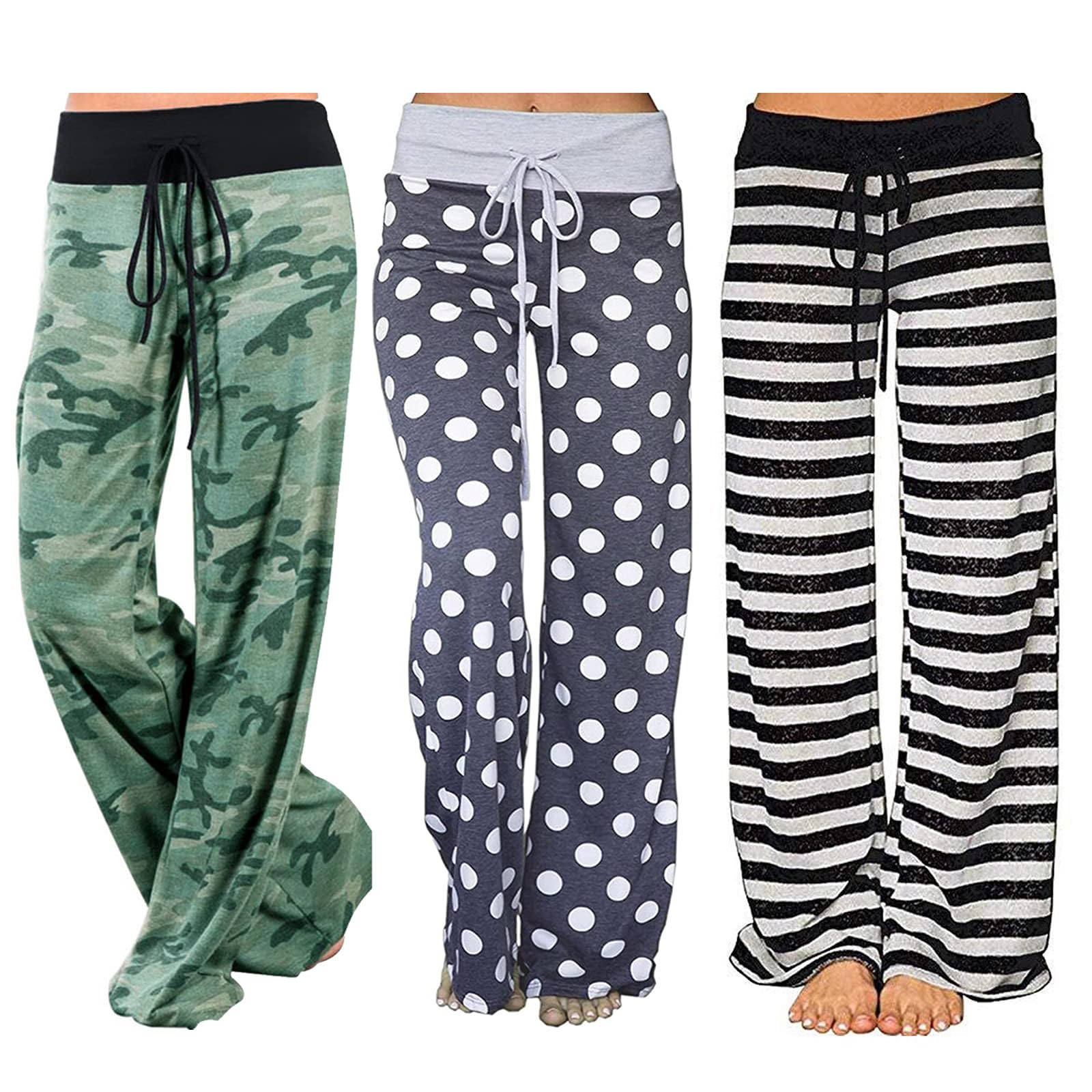 iniber Women's Comfy Pajama Pants Long Casual Drawstring Palazzo Lounge Pants Soft Wide Leg Bottoms