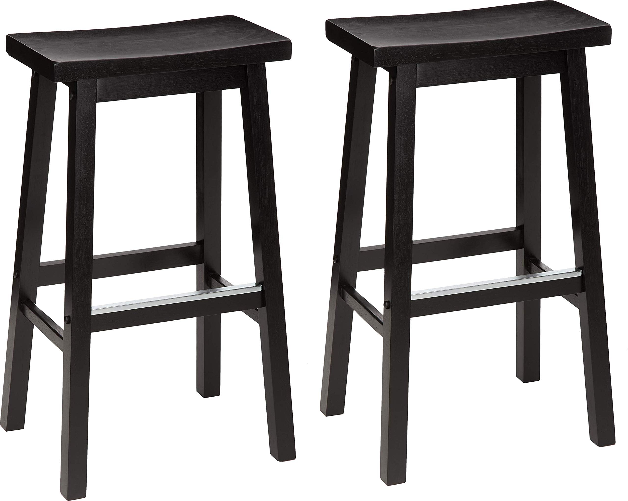 Amazon Basics Set of 2 Solid Wood Kitchen Counter Bar Stool, Dining Chair, Easy Assembly, Modern, 74 cm Tall, Black