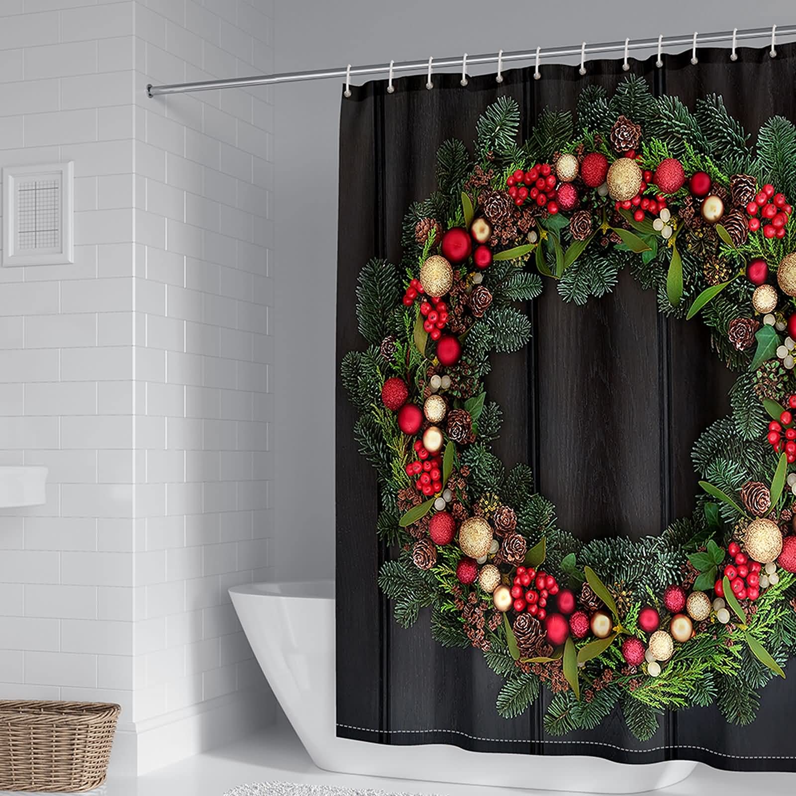 Rideau de douche imperméable pour éviter les moisissures avec décor de couronne de Noël