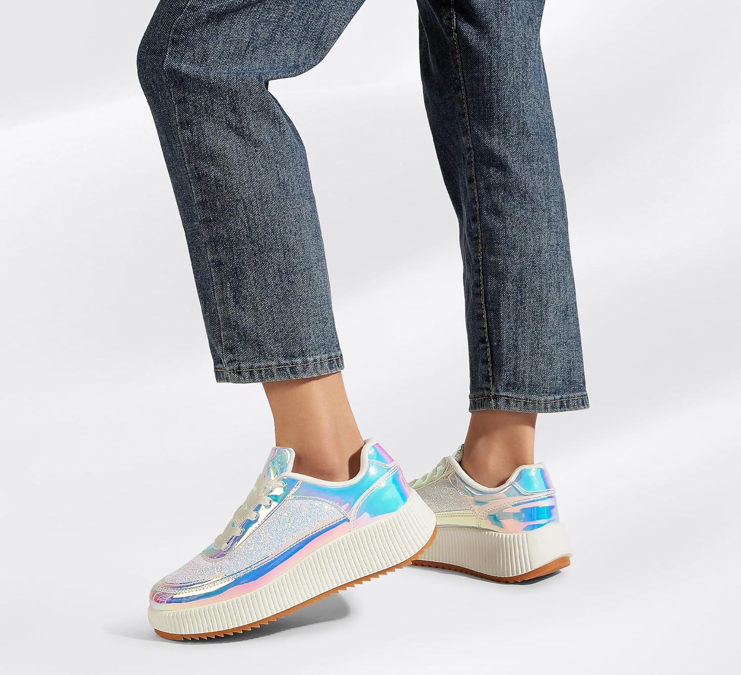 LUCKY STEP Women's Platform Sneakers Rhinestone Fashion Chunky Casual Sparkly Retro Braided Walking Shoes - Image 8