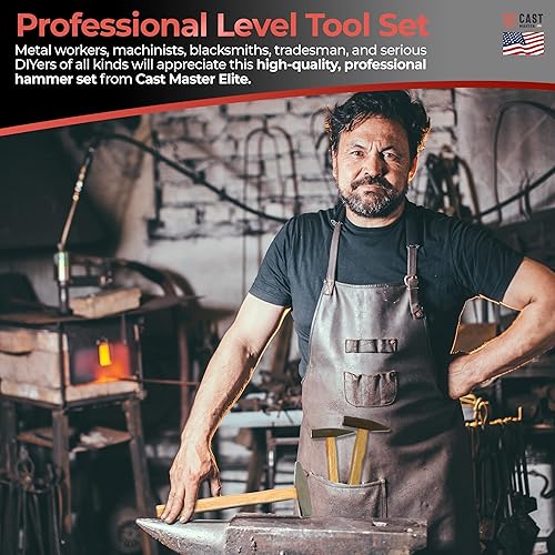 Miniatura 4 de Cast Master Elite Blacksmith Tools - Juego de 3 piezas Martillos de forja - Martillos cruzados y martillos de maquinista