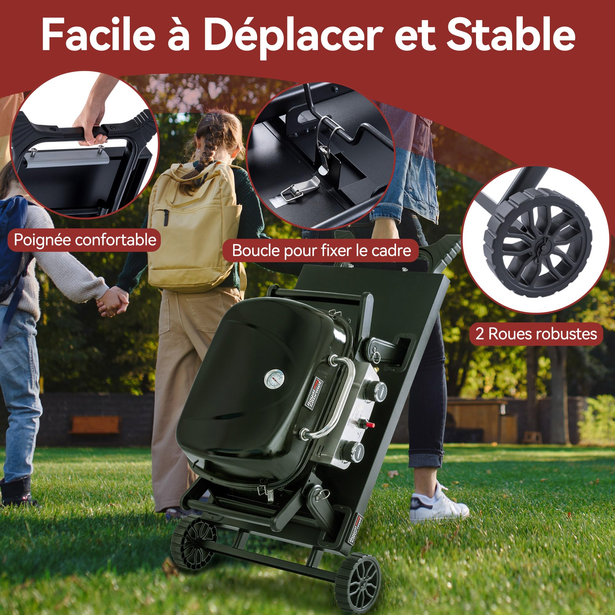 Royal Gourmet GT2201C-E Chariot Pliant pour Barbecue Portable, Desserte pour Plancha Pliable avec 2 Crochets pour Série GT2005-F, Adapté pour Le Camping, Dessus de Table 79 x 46,8 cm