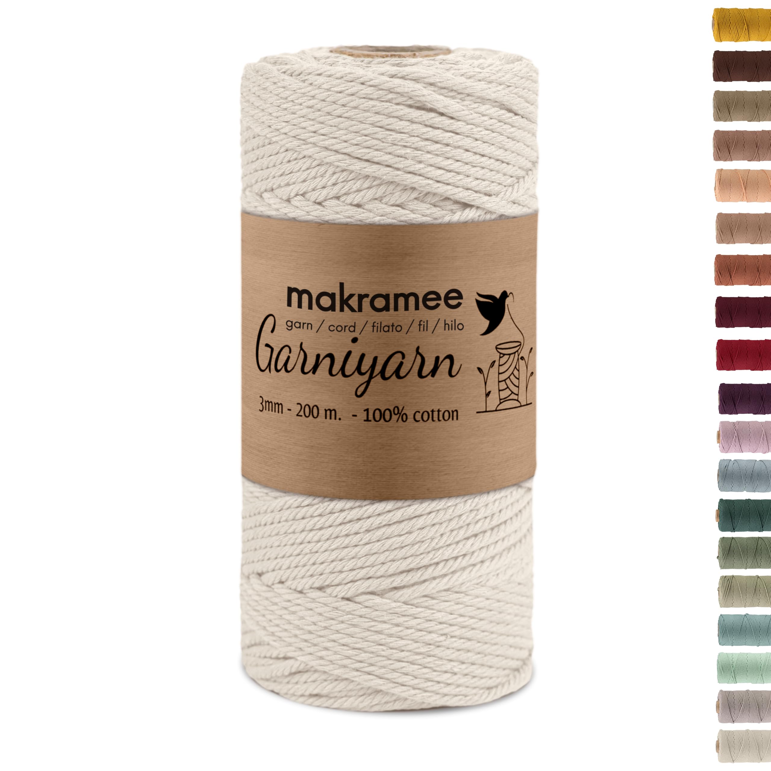 Makramee Garn 3mm Premium – 100m Baumwollkordel 100% Baumwolle für Makramee, Wandbehänge, Pflanzenhänger, DIY Basteln & Handarbeit – Hochwertiges Makramee-Garn Baumwollgarn 3mm Natur