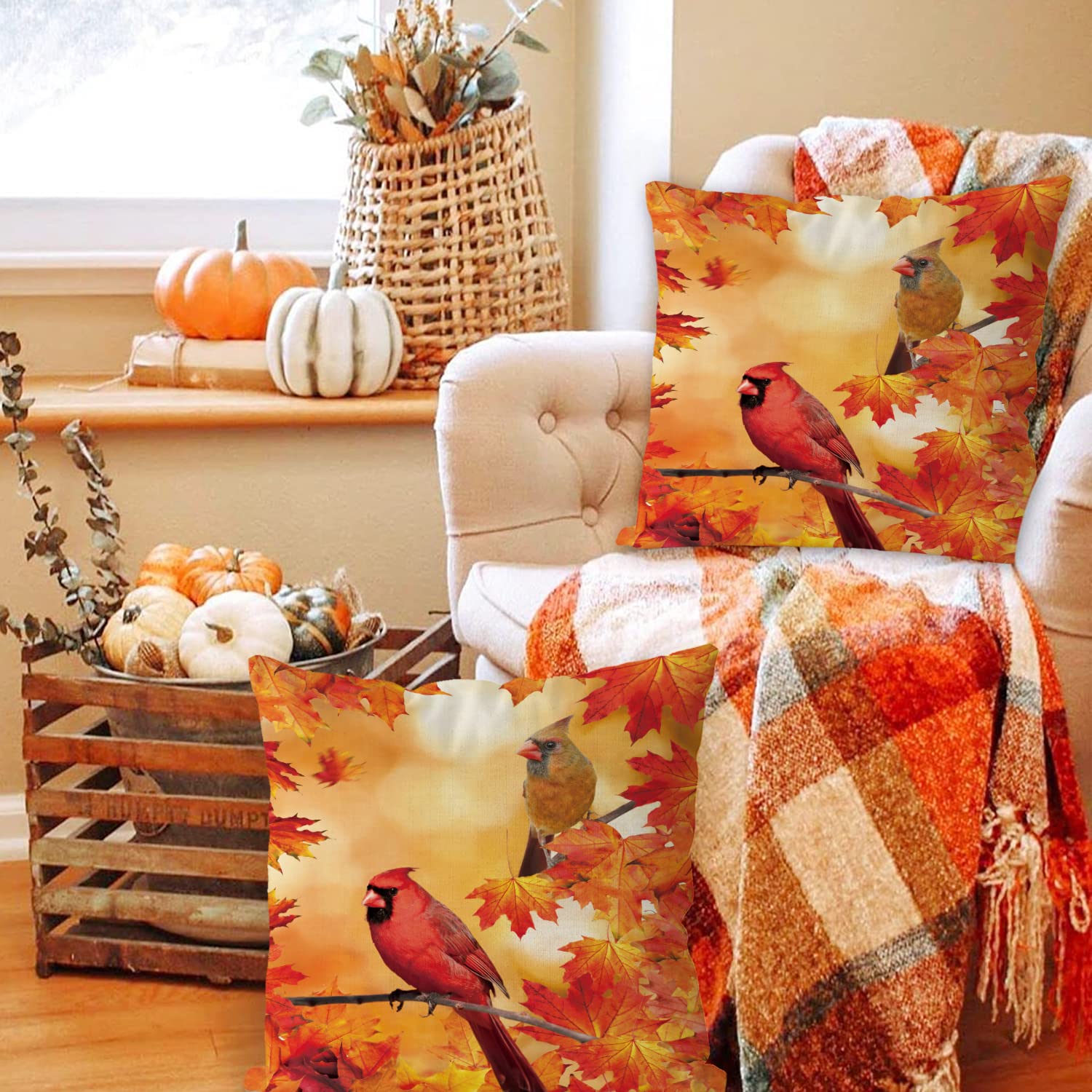Herbst-Kissenbezüge Im Aquarell-Look – 2er Set, 40,6x40,6 Cm, Mit Reißverschluss & Aus Polyester