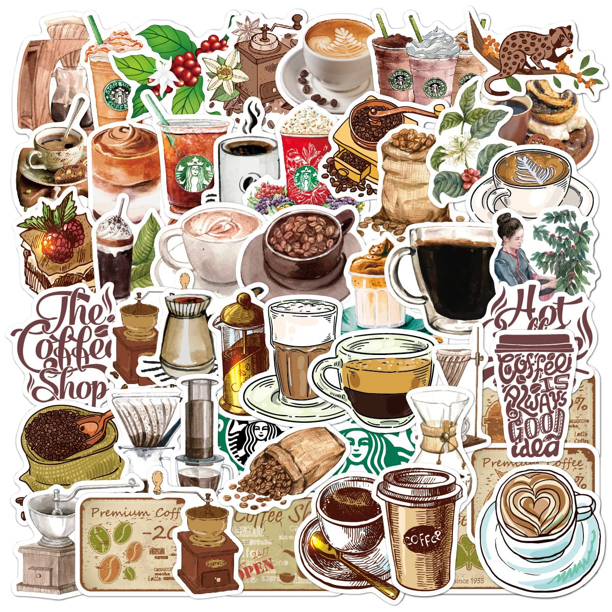 50 Vintage Coffee Stickers - Aesthetic Waterproof Vinyl Stickers for Water Bottle Laptop, Scrapbook, Journaling - Image 2