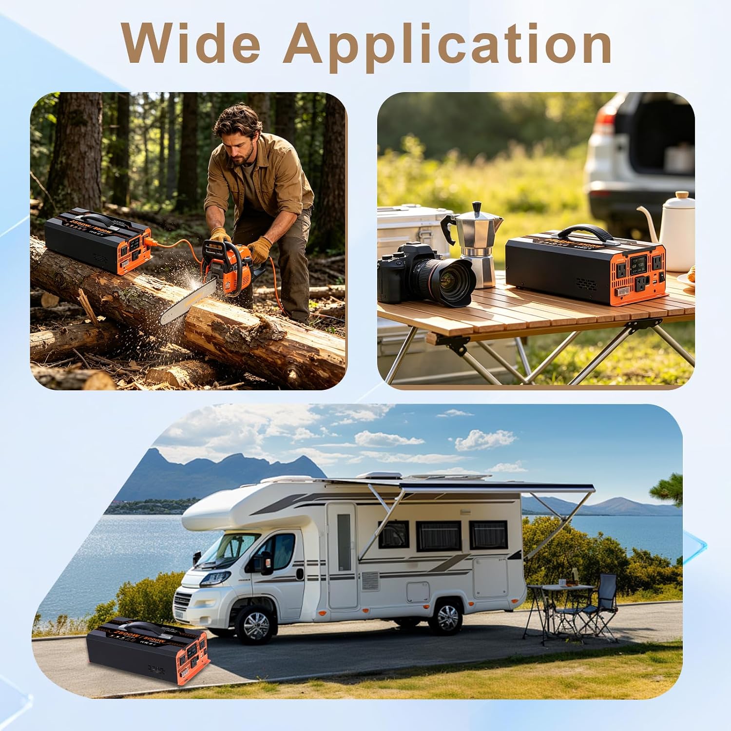 2500W Pure Sine Wave Inverter, 24V DC to 110V AC with 7m Remote Control, 3 AC Outlets USB-C for RV Truck Solar
