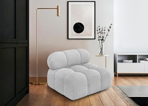 Meridian Furniture 611Grey-Armless Ames Collection Modern | Contemporary Armless Chair with Rich Grey Boucle Fabric, Modular, 34 W x 34 D x 28 H, Grey