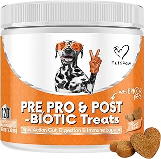 NutriPaw Prä, Post & Probiotische Leckerlis für Hunde - Darm- & Verdauungsgesundheit, Analdrüsen & Po-Rutschen, lockerer Stuhl, geruchsvolle & juckende Ohren, Verdauungsenzyme - Ideal für alle Hunde