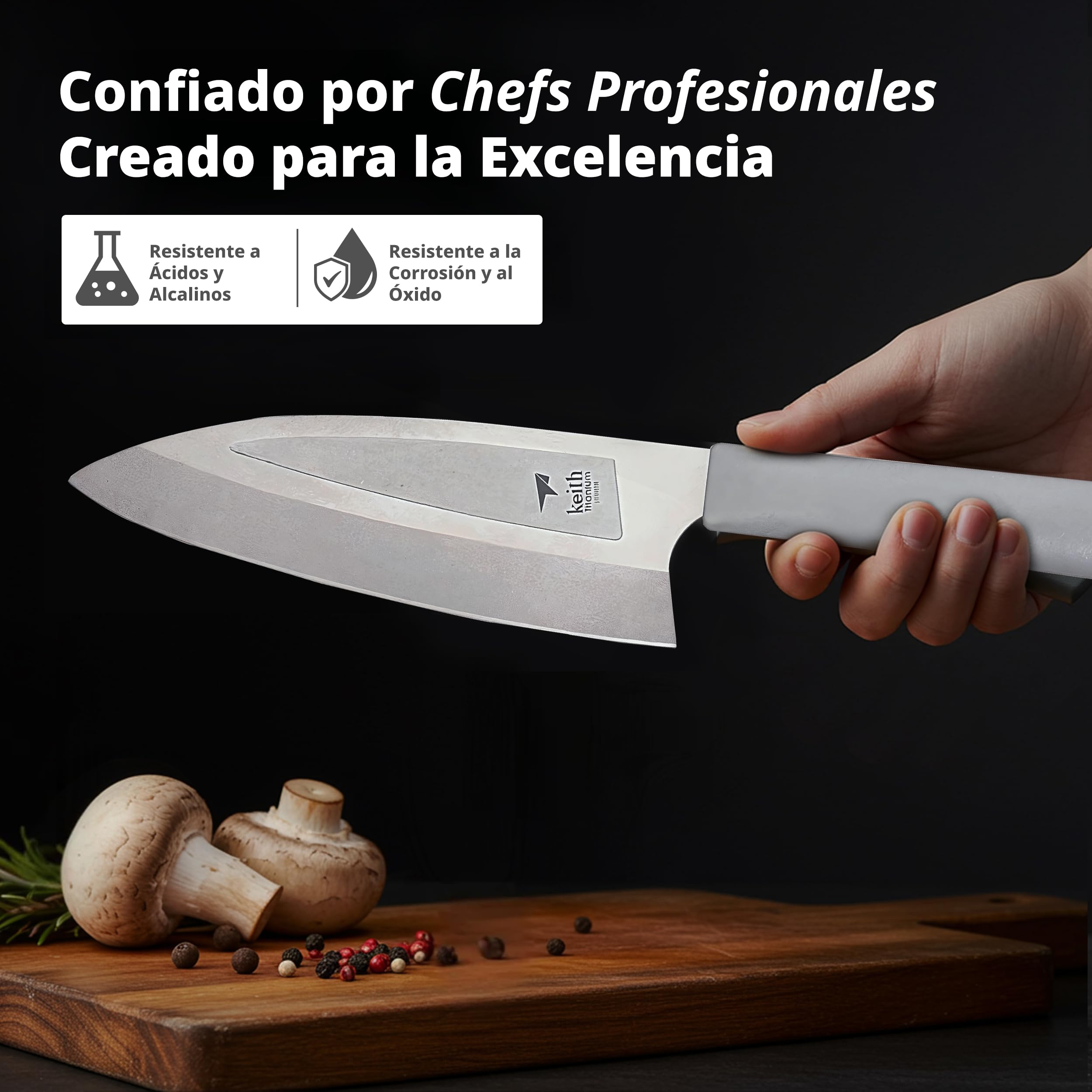 Keith Cuchillo de Cocina de Titanio con Funda, Ti8742 – Cuchillo Multiusos Portátil para Cortes Precisos de Verduras, Frutas y Carne, Resistente, Ideal para Cocina, Senderismo y Camping (28,2x5,1 cm)