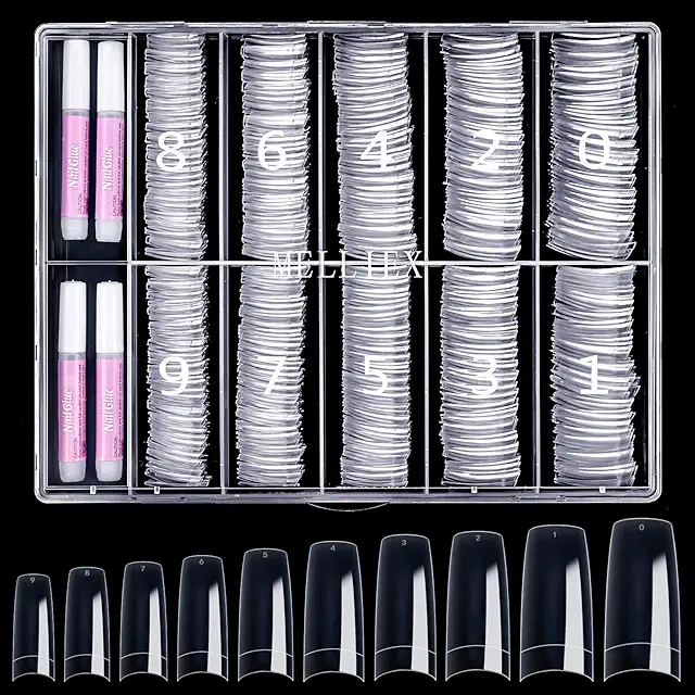 Kit de 500 Tips Uñas Acrílicas Francesas Transparentes con Pegamento