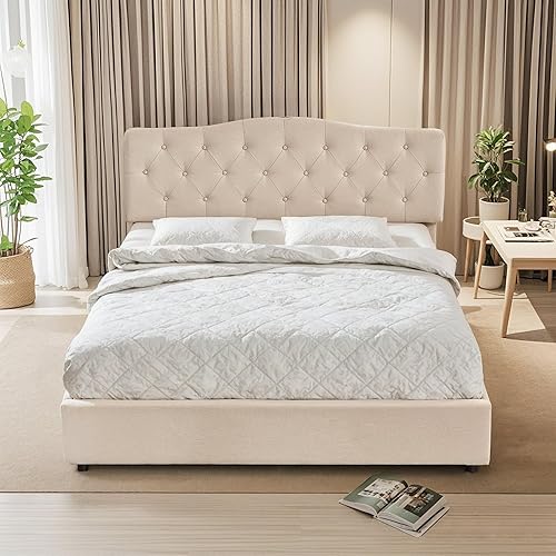 Miniatura 40 de VECELO Base de cama de tamaño matrimonial con cabecera ajustable copetuda, base de colchón, soporte de listones de madera, fácil montaje, color gris