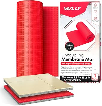 Uncoupling Membrane for Tile 500 Sq Ft 3.3 x 151.5 ft Waterproof Anti-Fracture Underlayment for Shower Floor, Bathroom Tile, Stone & Concrete