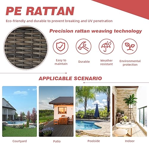 Miniatura 6 de EROMMY Juego de 3 sillas giratorias de patio para exteriores, juego de conversación de patio mecedora de 360 grados con cojines gruesos y mesa de