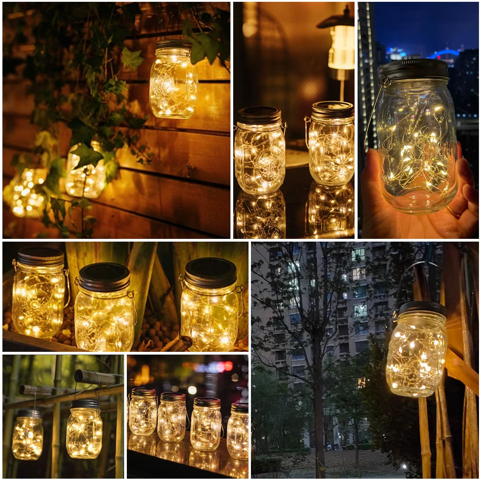 Lot de 6 couvercles solaires Mason Jar Light - 3 m - 30 LED - Verre solaire - Guirlande lumineuse - Bocal en verre - Lanterne suspendue - Jardin, terrasse, arrière-cour