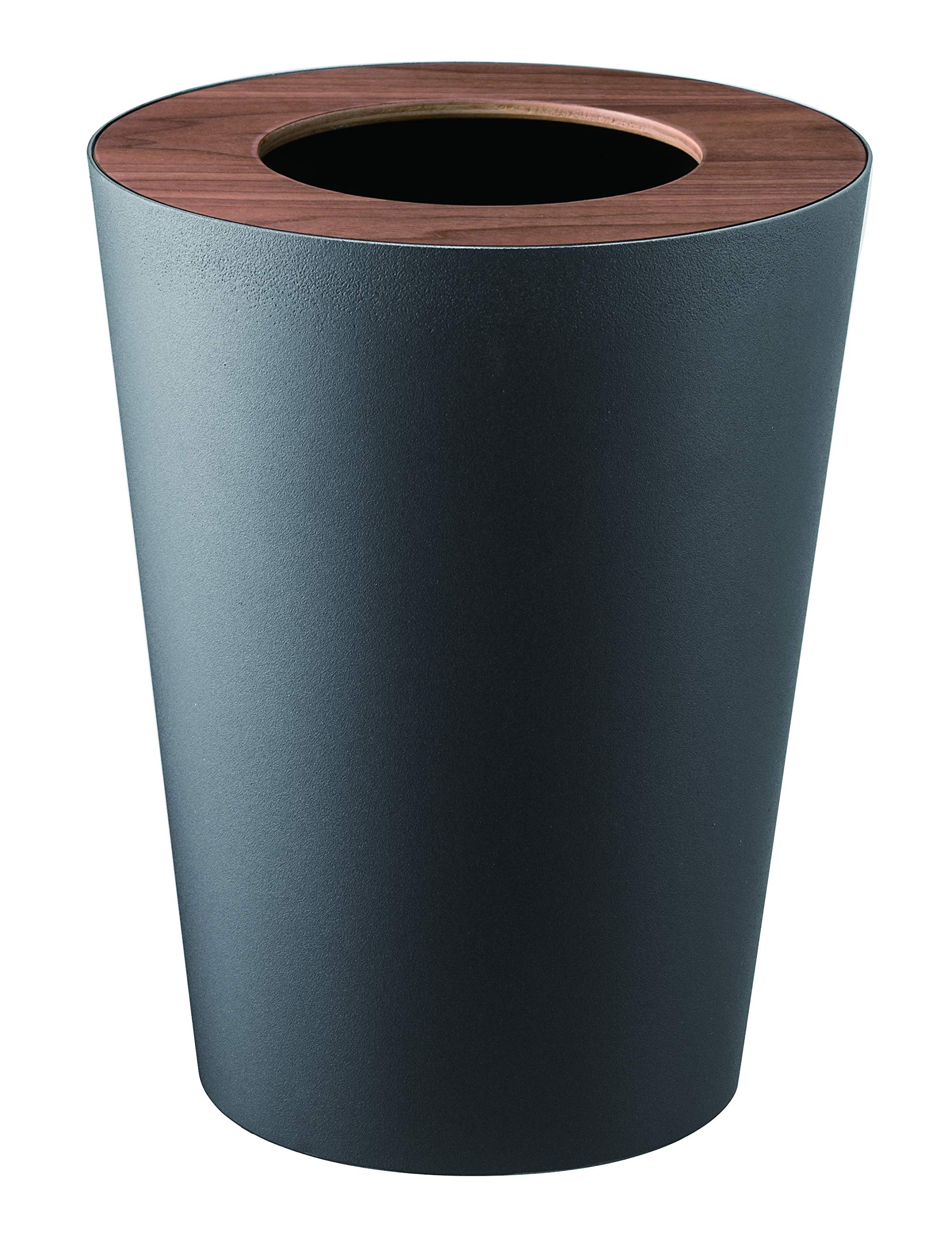 YAMAZAKI 3197 RIN Trash Can Round, black, Steel/Wood, 23 x 23 x 28 cm