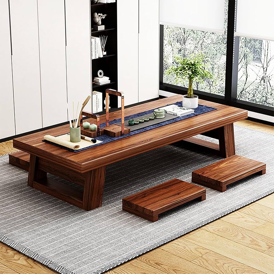 Amazon.com: Japanese Style Low Table Set with 4 Stools