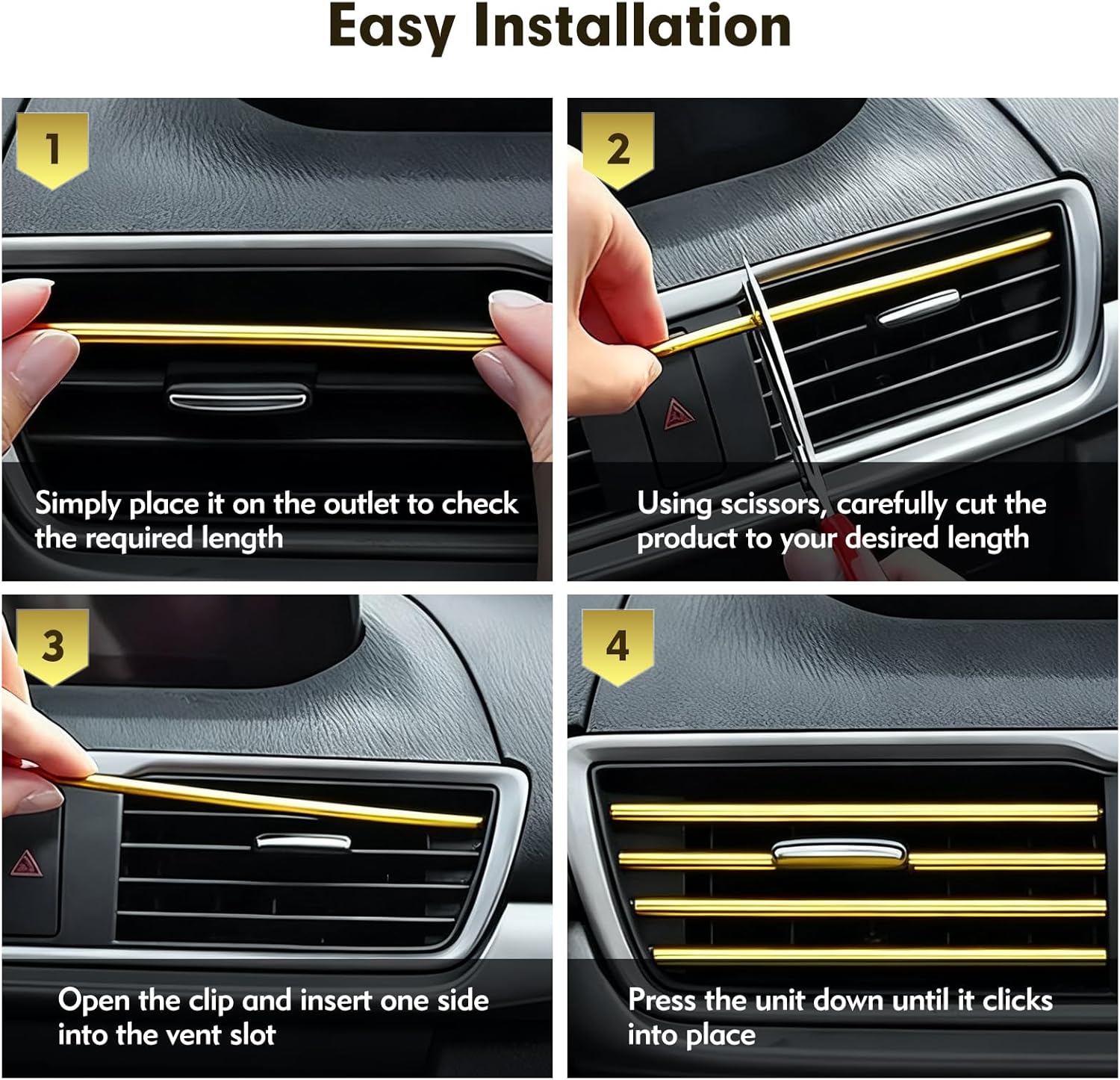 20 pcs luxury gold car vent trim, pvc air vent decor strip, universal car interior decoration accessories for ac outlet