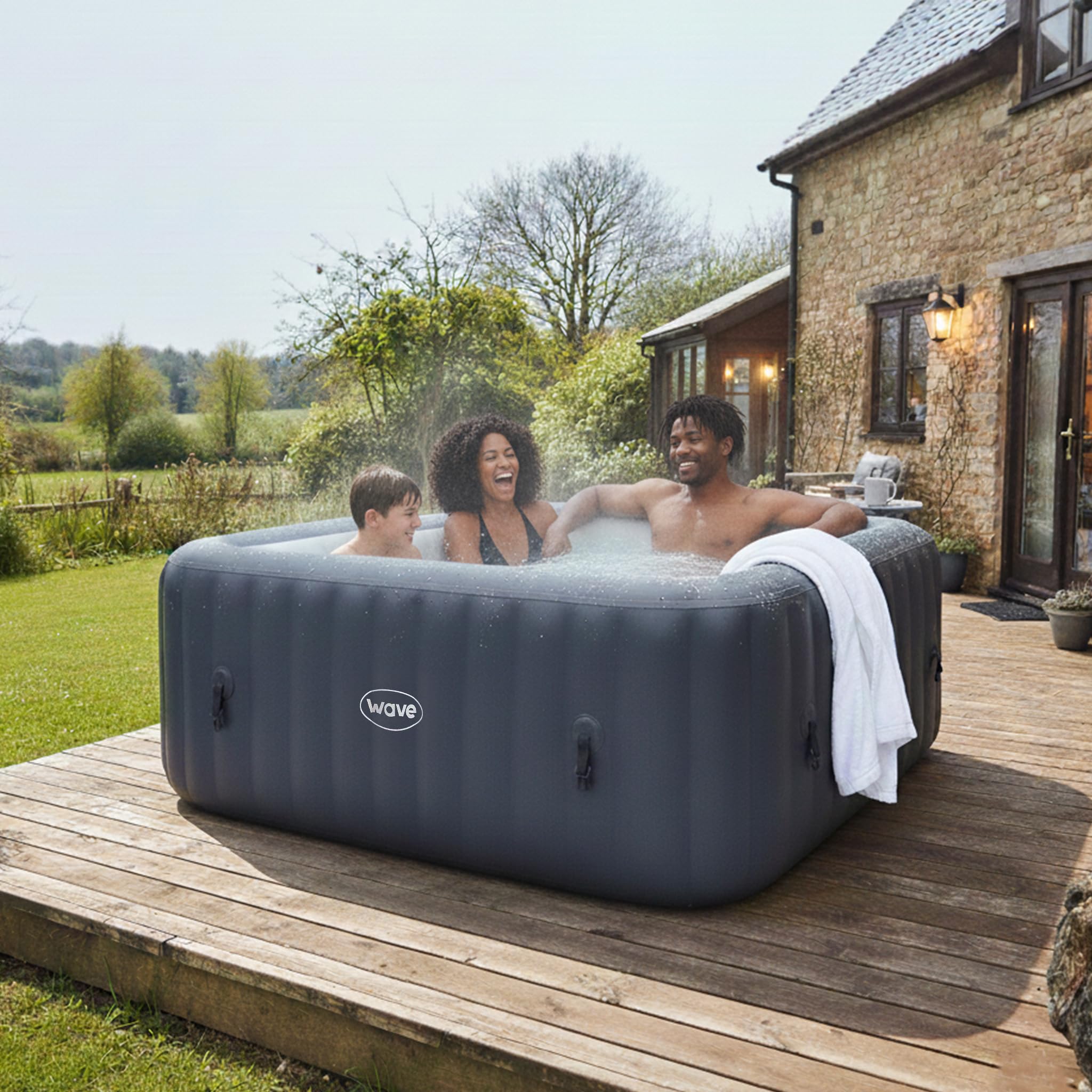 Wave Pacific 4-6 Person Inflatable Hot Tub | Integrated Eco Heater | 110/130 Aquajet Massage System | Anti-Freeze Protection | Quick 15-Minute Setup (Navy, 6 Person | EnergySave Bundle) - 2