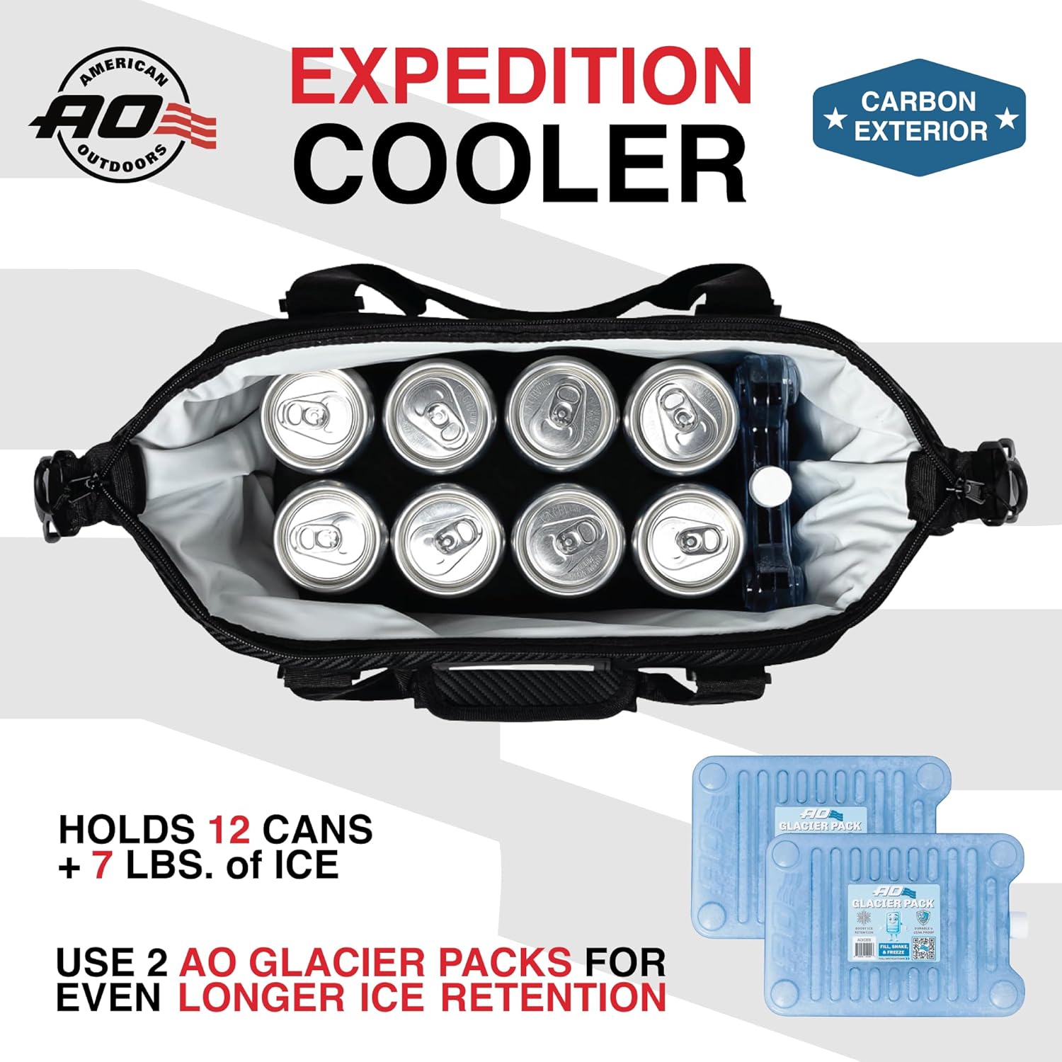 AO Coolers Expedition Carbon Soft Cooler Bag, Insulated and Leak-Proof, for Camping, Boating, Offroading