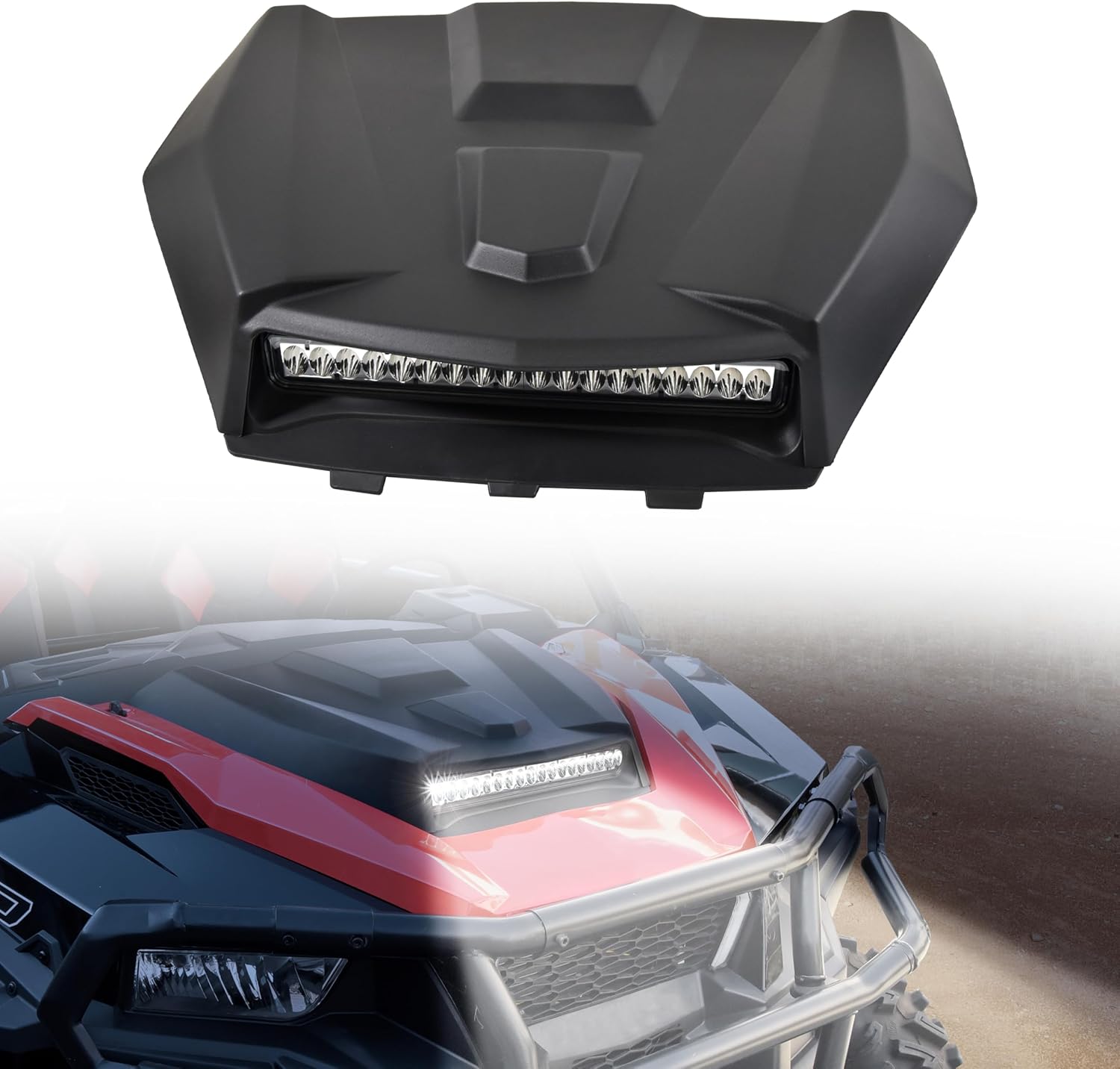 Sport Hood Scoop with LED Spotlight for Polaris General 1000 16-18, Hood Scoop with LED Auxiliary Light Front Hood Cover with Lamp for Polaris General 1000/4 1000 EPS 2016-2018 Accessories