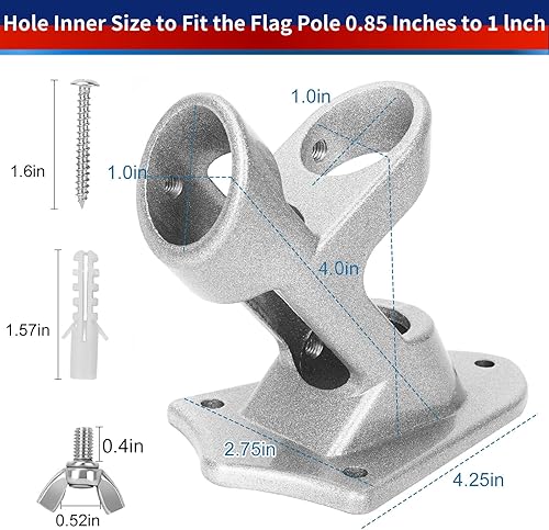 Miniatura 5 de Soporte para asta de bandera, soporte para asta de bandera exterior de la casa, soporte de bandera de metal resistente, soportes de montaje de