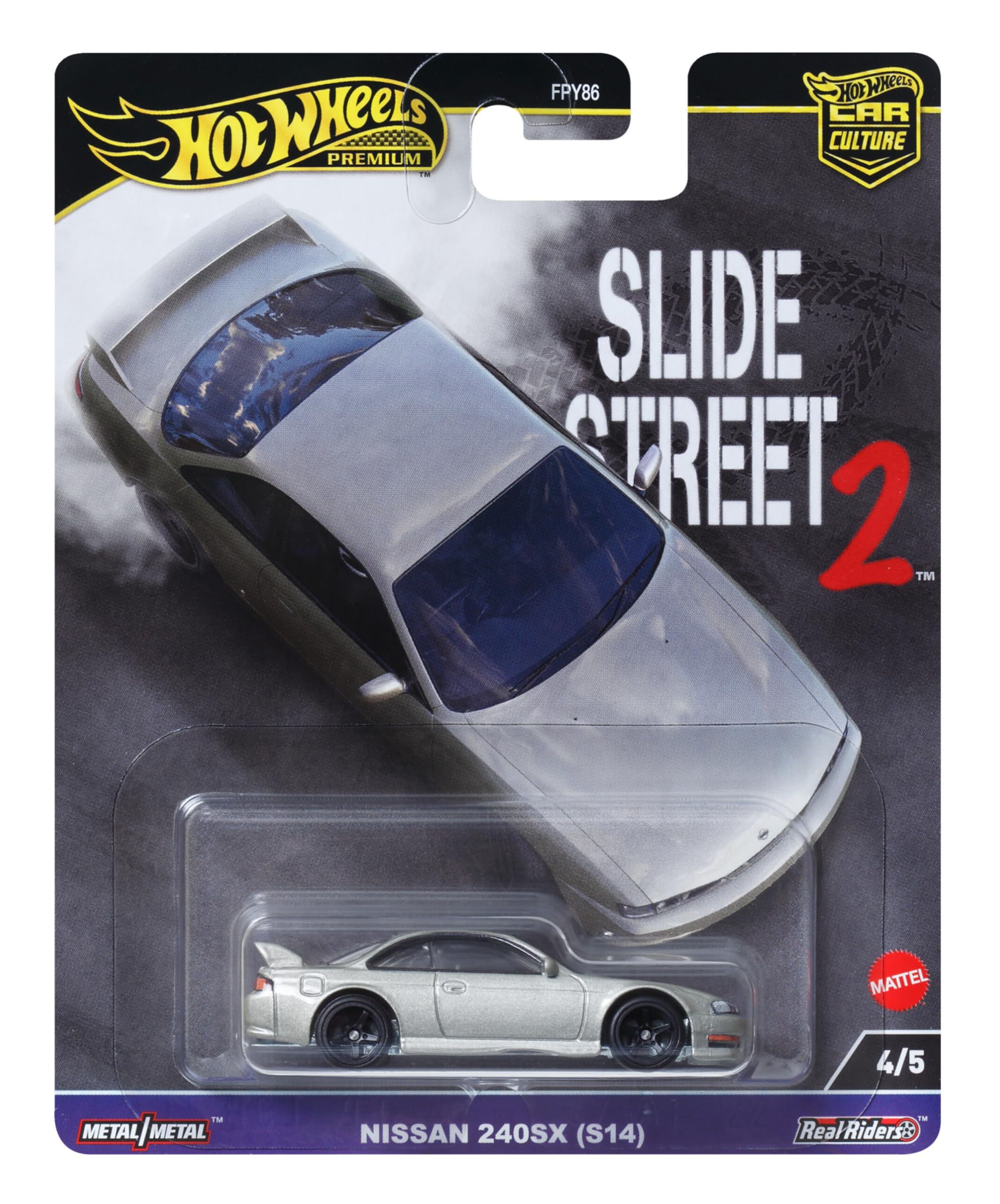 Hot Wheels Premium Nissan Silvia S14, Car Culture, Coche de juguete gris de colección a escala 1:64, juguete regalo para niños y niñas +3 años y fans y coleccionistas adultos, HKC83