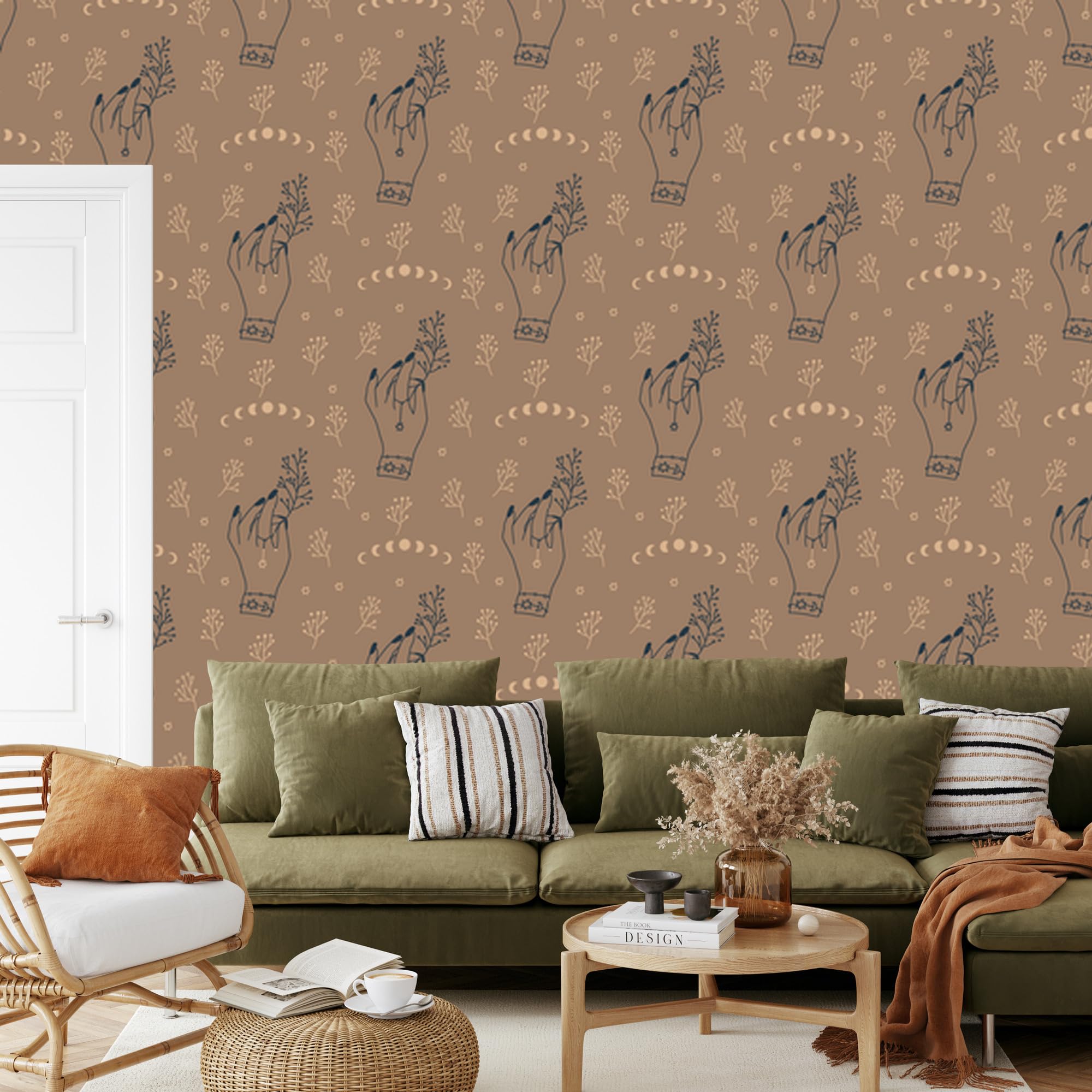 Vliestapete Boho-Muster – Orange und Braun 50 x 1000 cm