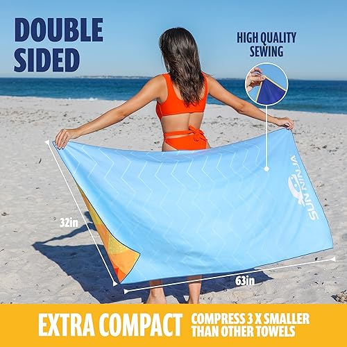 Miniatura 4 de Sun Ninja Toalla de playa de microfibra, sin arena, de secado rápido, ligera y compacta para playa, piscina, yoga o campamento, 63 x 32 pulgadas,