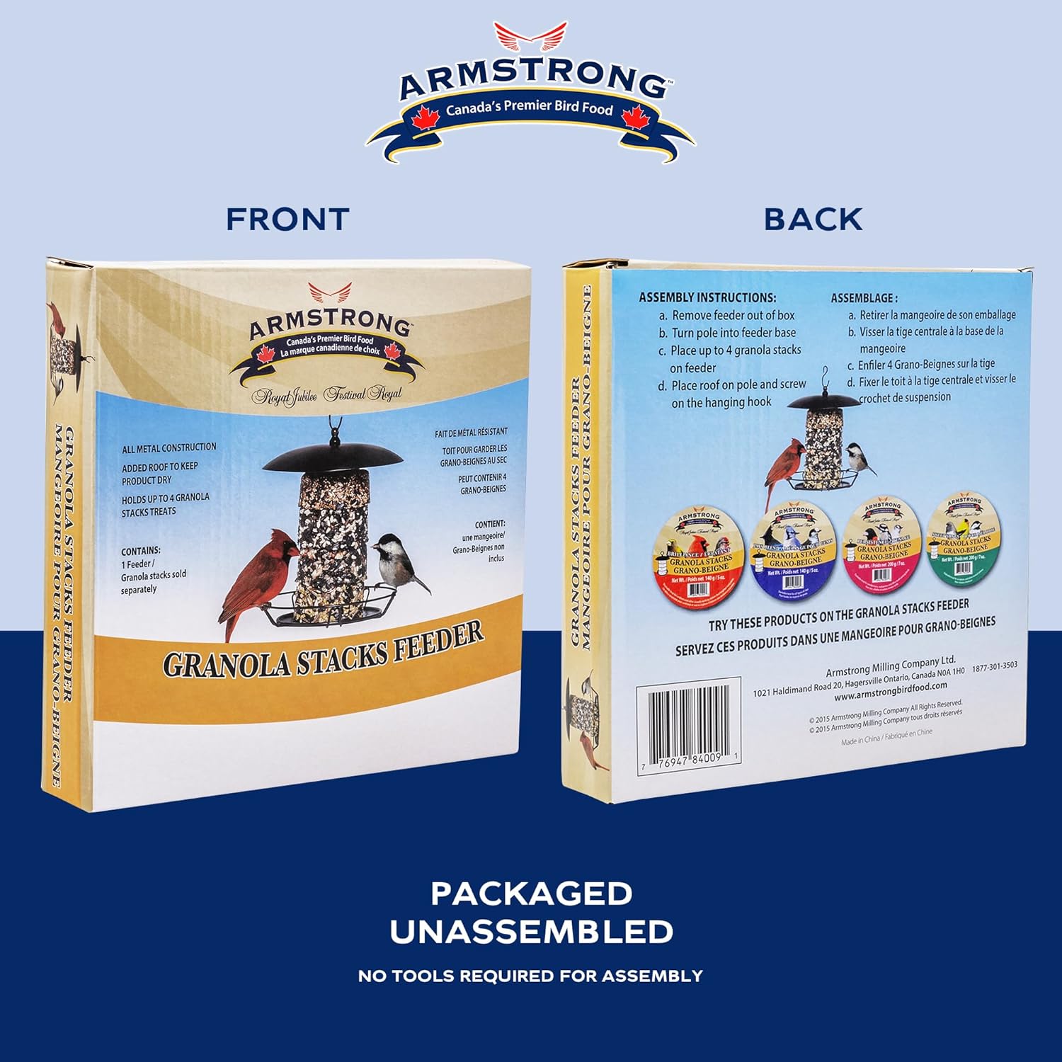 Armstrong Royal Jubilee Granola Stack Feeder, Black, 12 Inches - Durable, Weather-Resistant Hanging Bird Feeder for Granola Stacks & Seed Cylinders - Easy-to-Use Design for Attracting Wild Birds