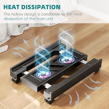 CABTE Computer Tower Stand with Cooling Fan, Adjustable Mobile CPU Holder | Under Desk CPU Bracket with 4 Rolling Casters PC Floor Cart PC Riser for Office, Home and Classroom. (Fan version)