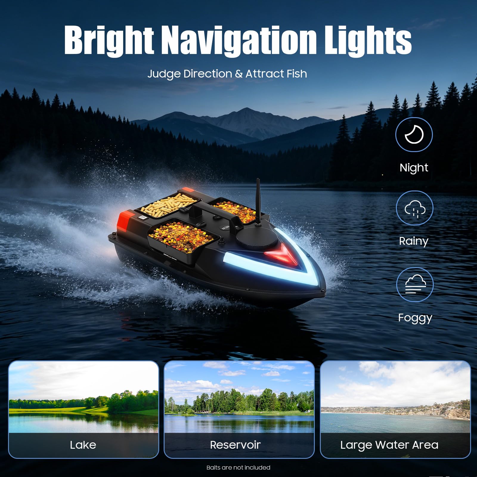 GPS Angelköderboot fischfinder, Angelboot wasserdichtes ABS-Boot mit automatischer Rückkehrfunktion, 5200mAh Akku und 3 Köderboxen, für präzises Ködern in großen Gewässern