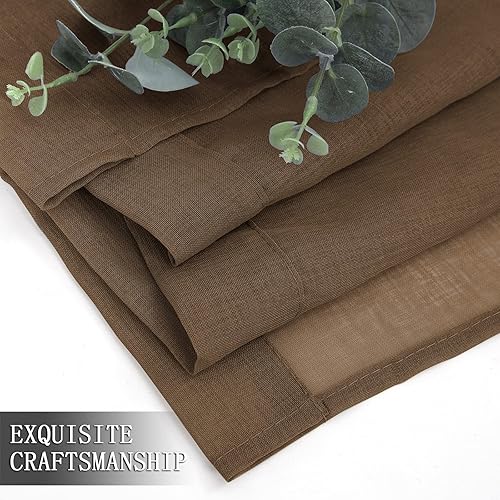 Miniatura 109 de Tollpiz Cortinas traslúcidas de lino con textura para sala de estar, cortinas traslúcidas filtrantes de luz con bolsillo para barra, cortinas