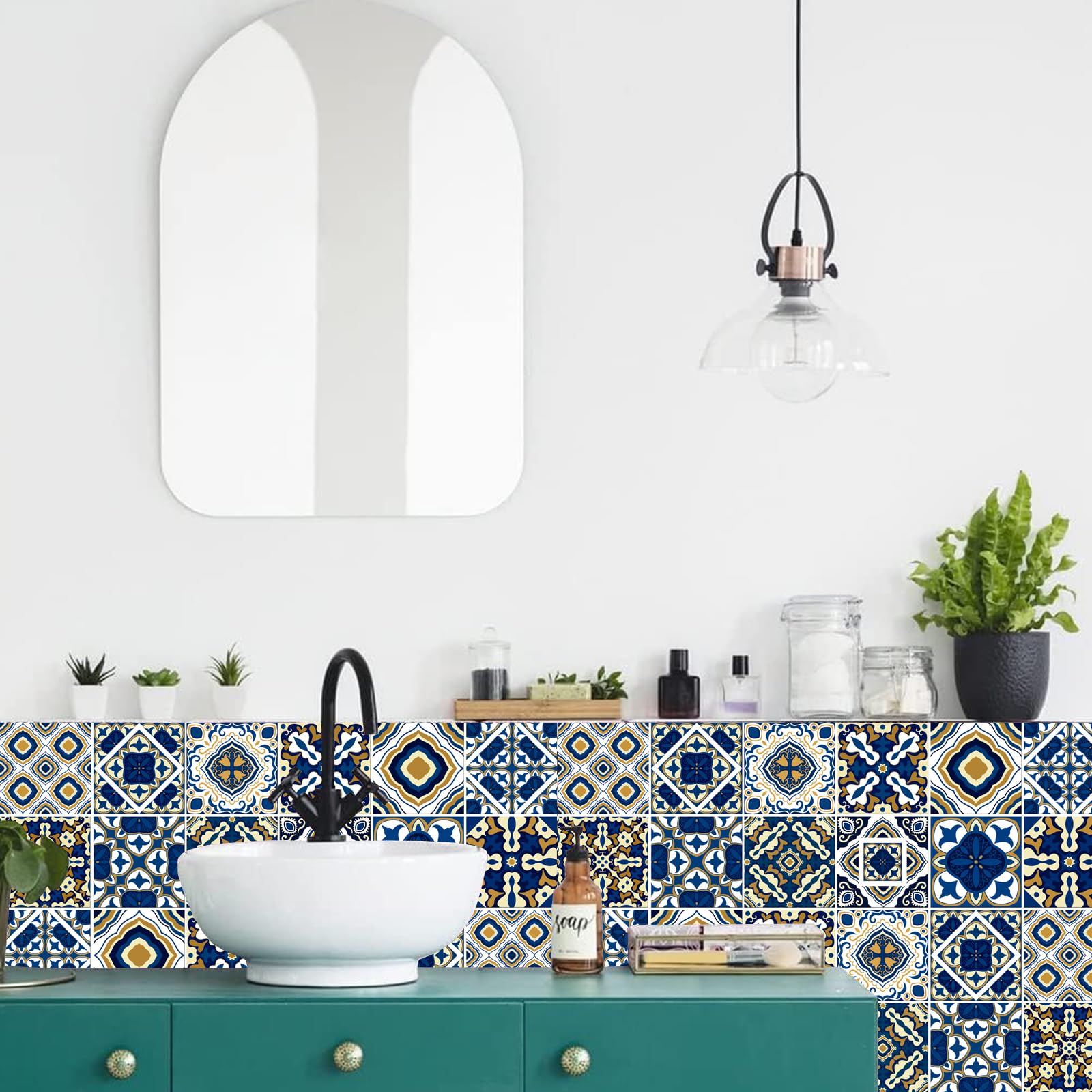 24pcs Moroccan Tile Stickers 15x15cm Bathroom Tile Stickers for Kitchen Transfers Cover Stick On Tiles Peel and Stick Wall Decals Waterproof 6"x6" - Image 2