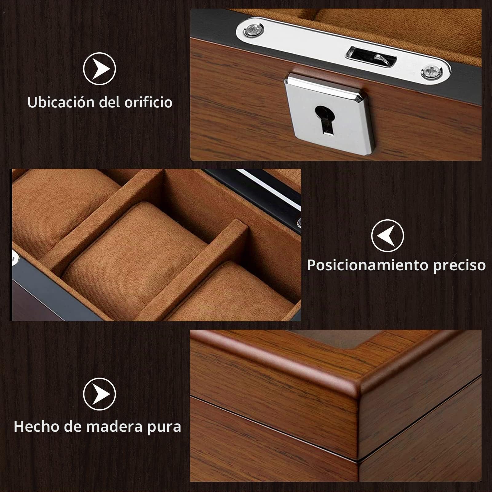 Caja de Relojes con 5 Compartimentos, Madera Estuche Relojes Hombre | Organizadora de Reloj con Tapa de Cristal y Cerradura, Cojín Extraíble, Porta Relojes Idea de Regalo Hombres/Niñas/Festival