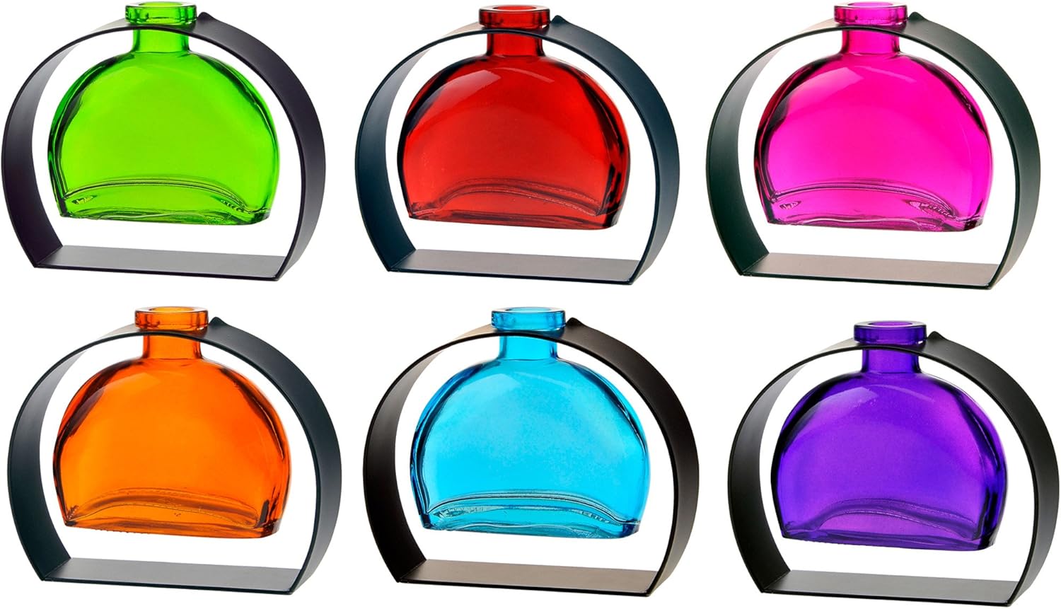 Couronne Co. Fiji Recycled Glass Flower Vase with Arched Metal Stand, Removable Vessel for Floral Arrangements, Decorative Table Centerpiece for Home, Kitchen, Coffee Table or Desk Decor, 6 oz