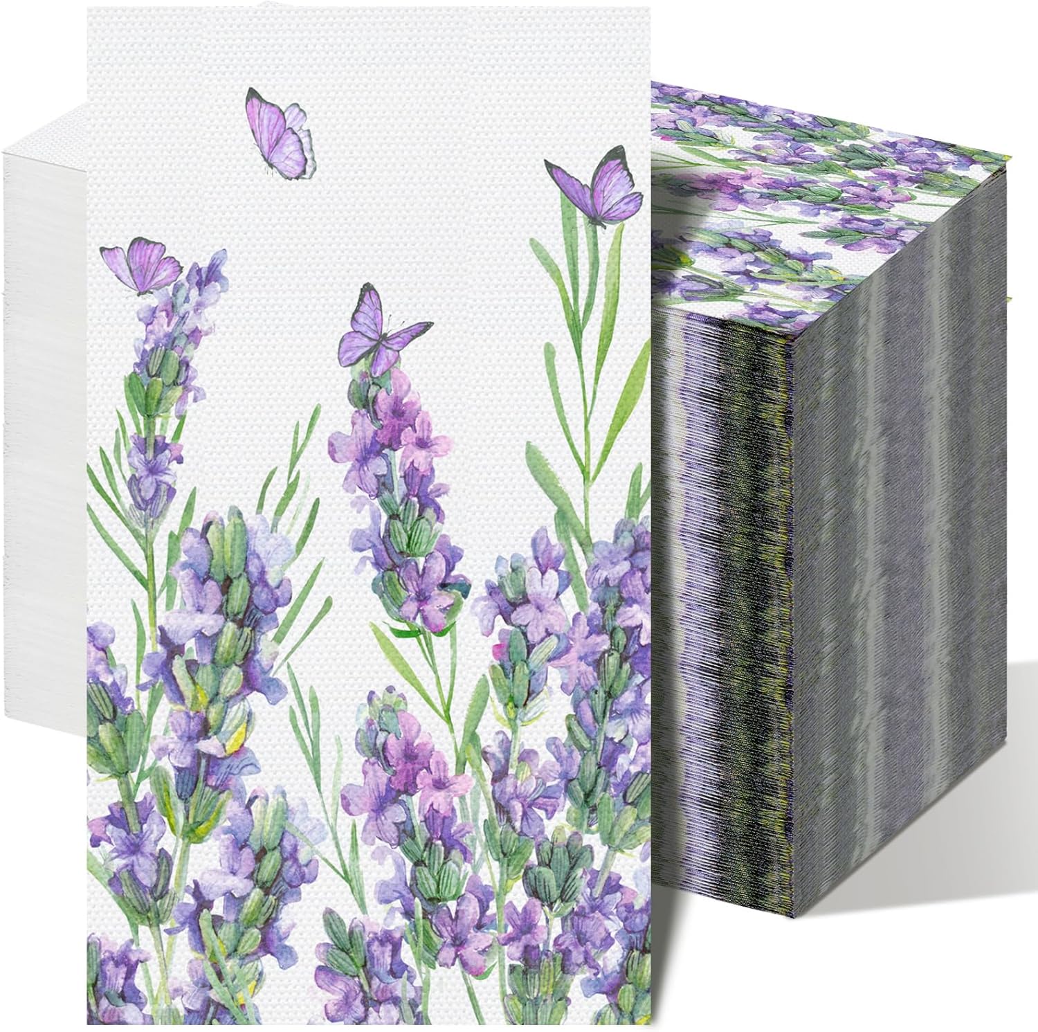 Geyoga 200 Pcs Lavender Guest Napkins 2 Ply Purple Lavender Flowers Disposable Hand Towels Decorative Bathroom Paper Napkins for Buffet Kitchen Birthday Bridal Baby Shower Wedding (Lavender)