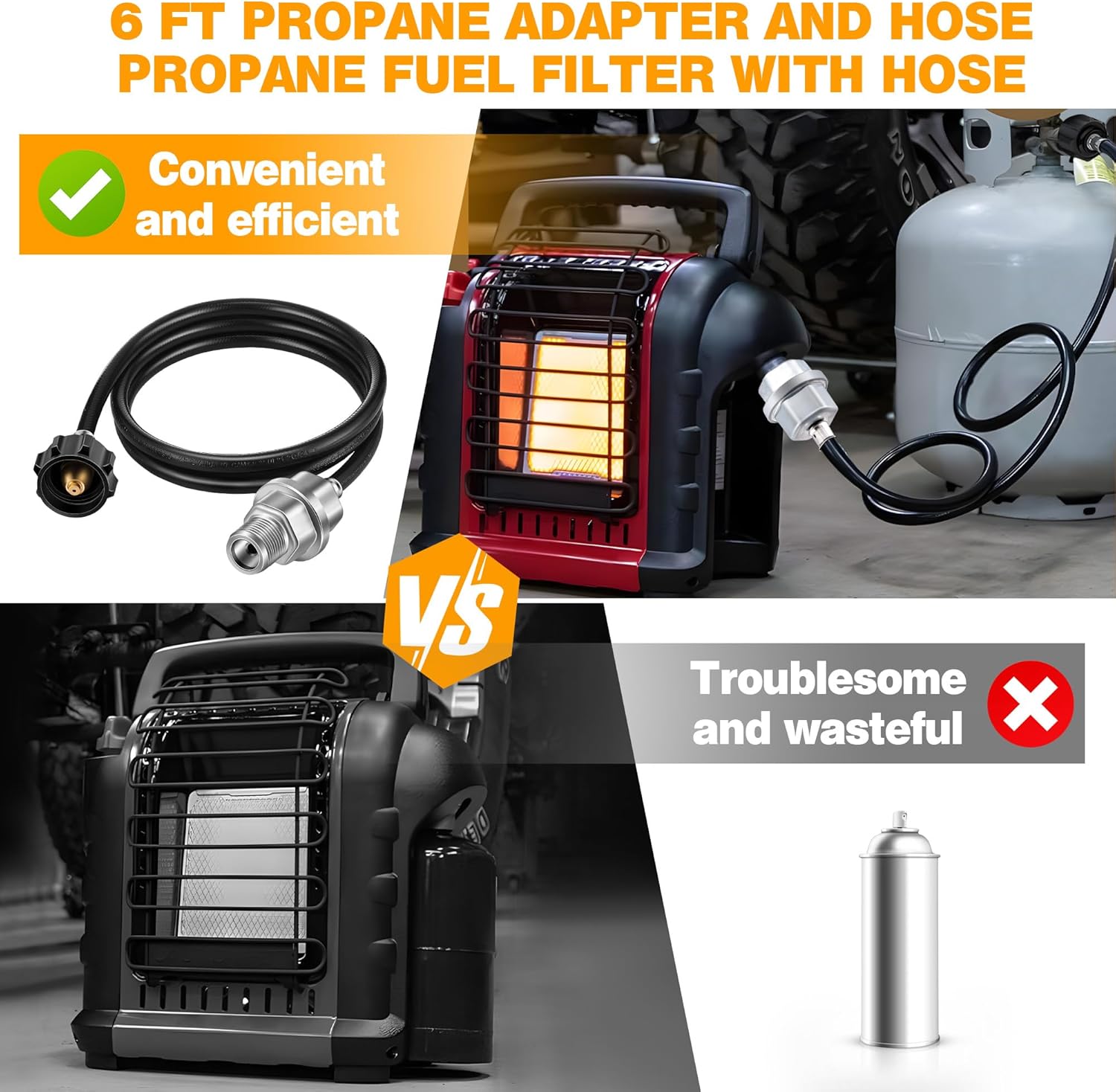 Hohean Propane Fuel Filter F273699 with 6FT Propane Adapter Hose Compatible with Mr heater Buddy/Big Buddy Propane Heater, F273699 Assembly Replacement with Hose for Tank and Gas Grill
