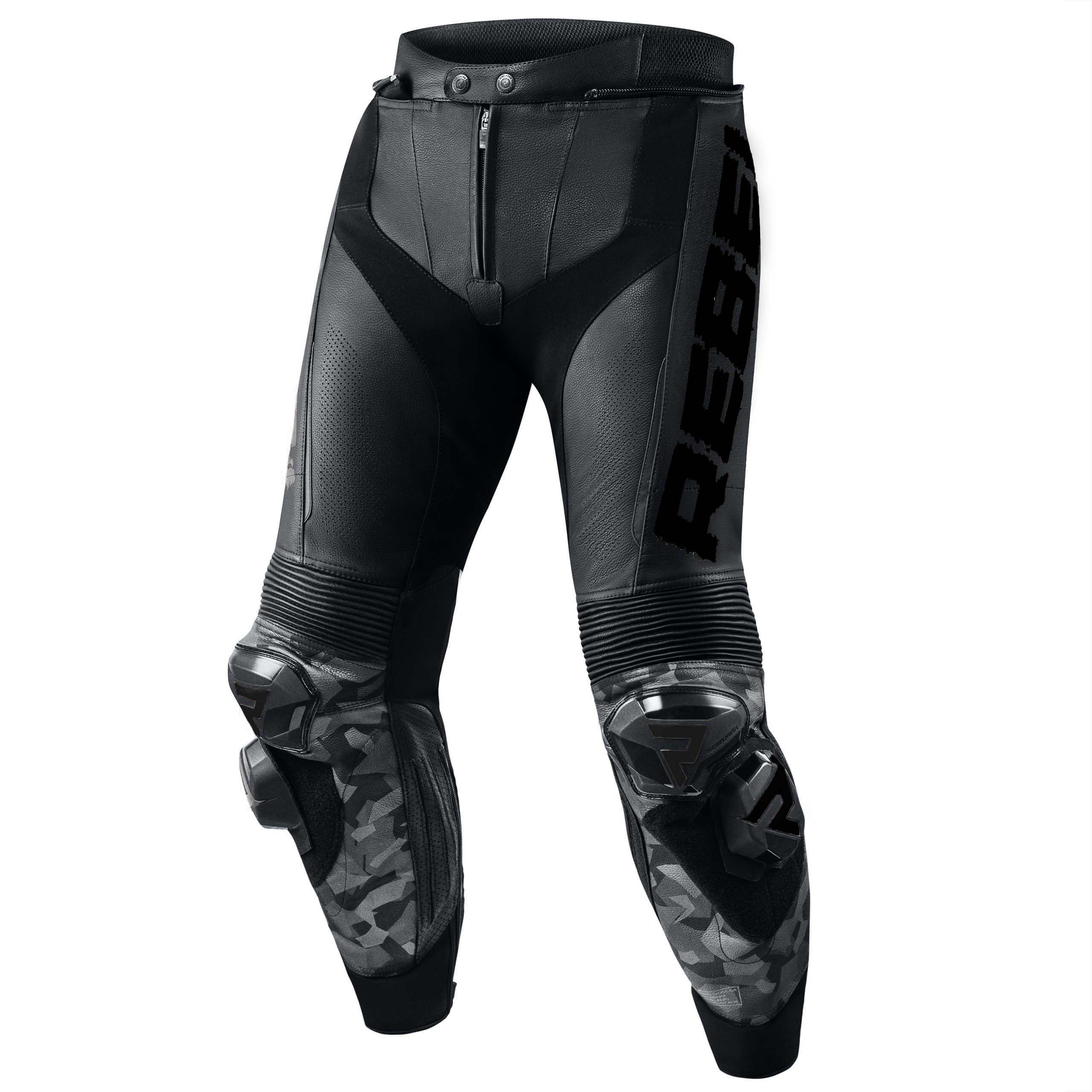REBELHORN Rebel Pantaloni da Moto Uomo | Pelle | Protezioni per Ginocchia, Fianchi e Coccige | Slider Ginocchio Intercambiabili | Pannelli Forati | Taglie Fino alla 58